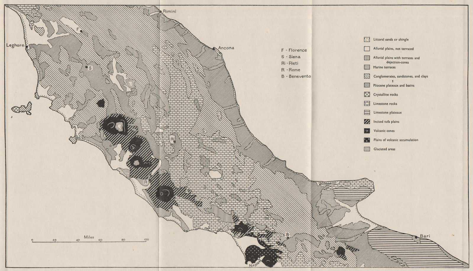 CENTRAL ITALY. Landform types. WW2 ROYAL NAVY INTELLIGENCE MAP 1944 old