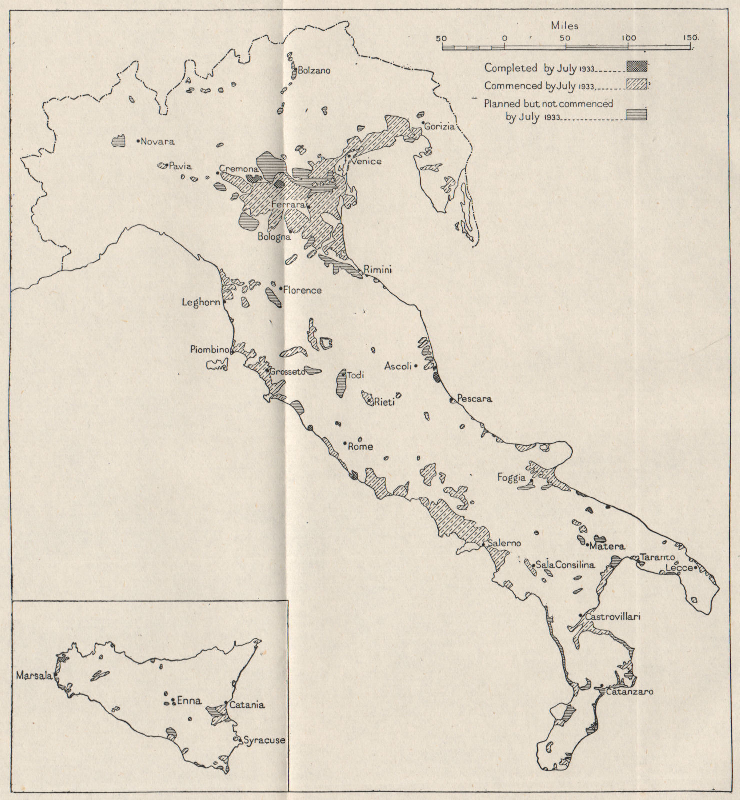 ITALY. Land reclamation schemes, 1933. WW2 ROYAL NAVY INTELLIGENCE MAP 1945