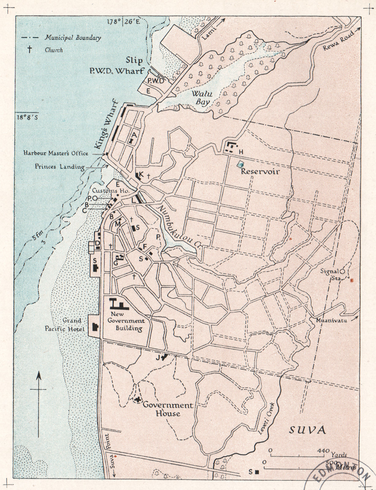 FIJI. Suva. WW2 ROYAL NAVY INTELLIGENCE MAP 1944 old vintage plan chart