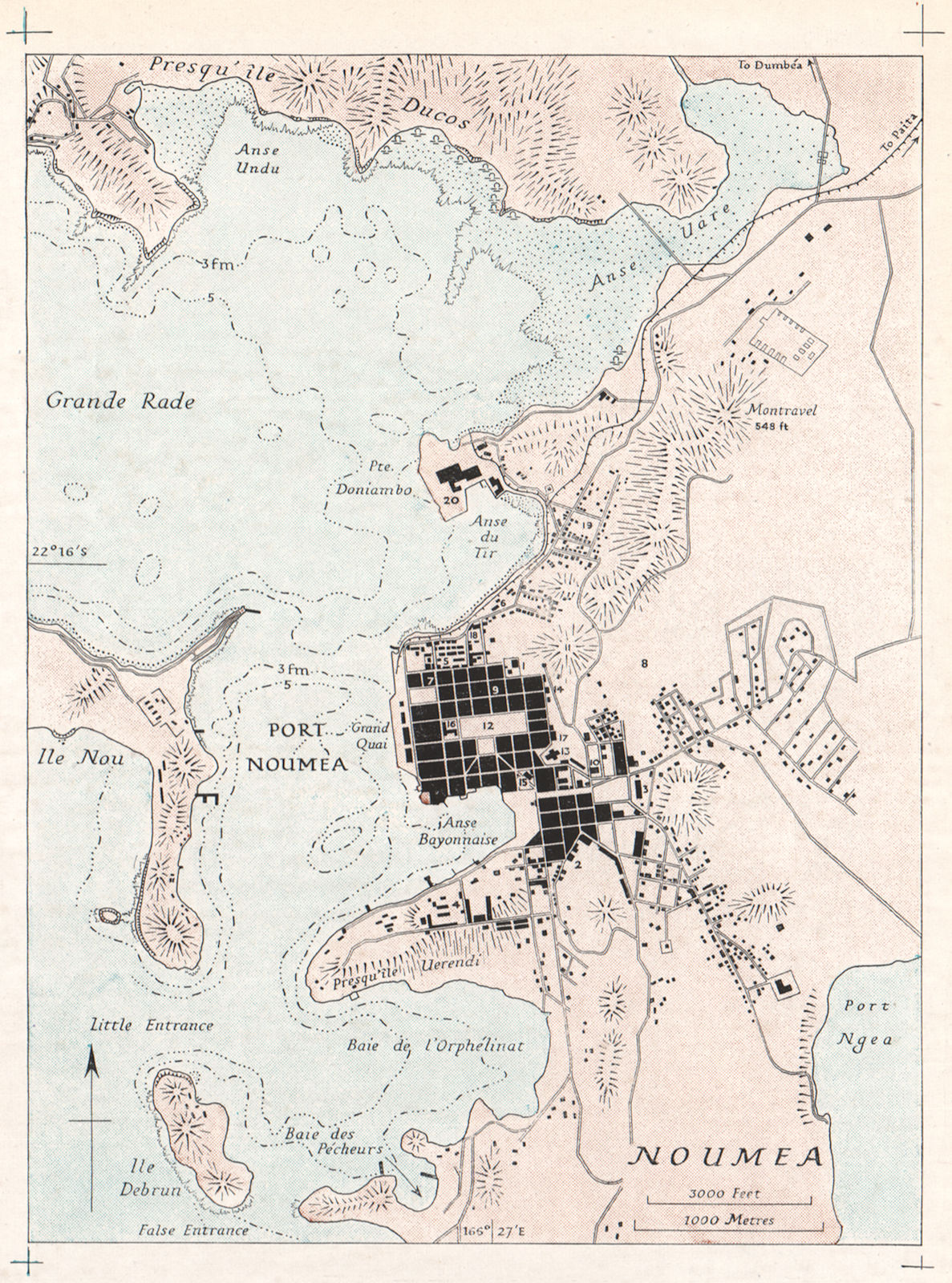 NEW CALEDONIA. Noumea. port plan. WW2 ROYAL NAVY INTELLIGENCE MAP 1944 old