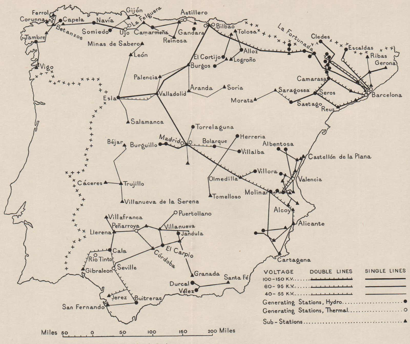 SPAIN.Power Stations electric transmission lines.WW2 NAVY INTELLIGENCE MAP 1944