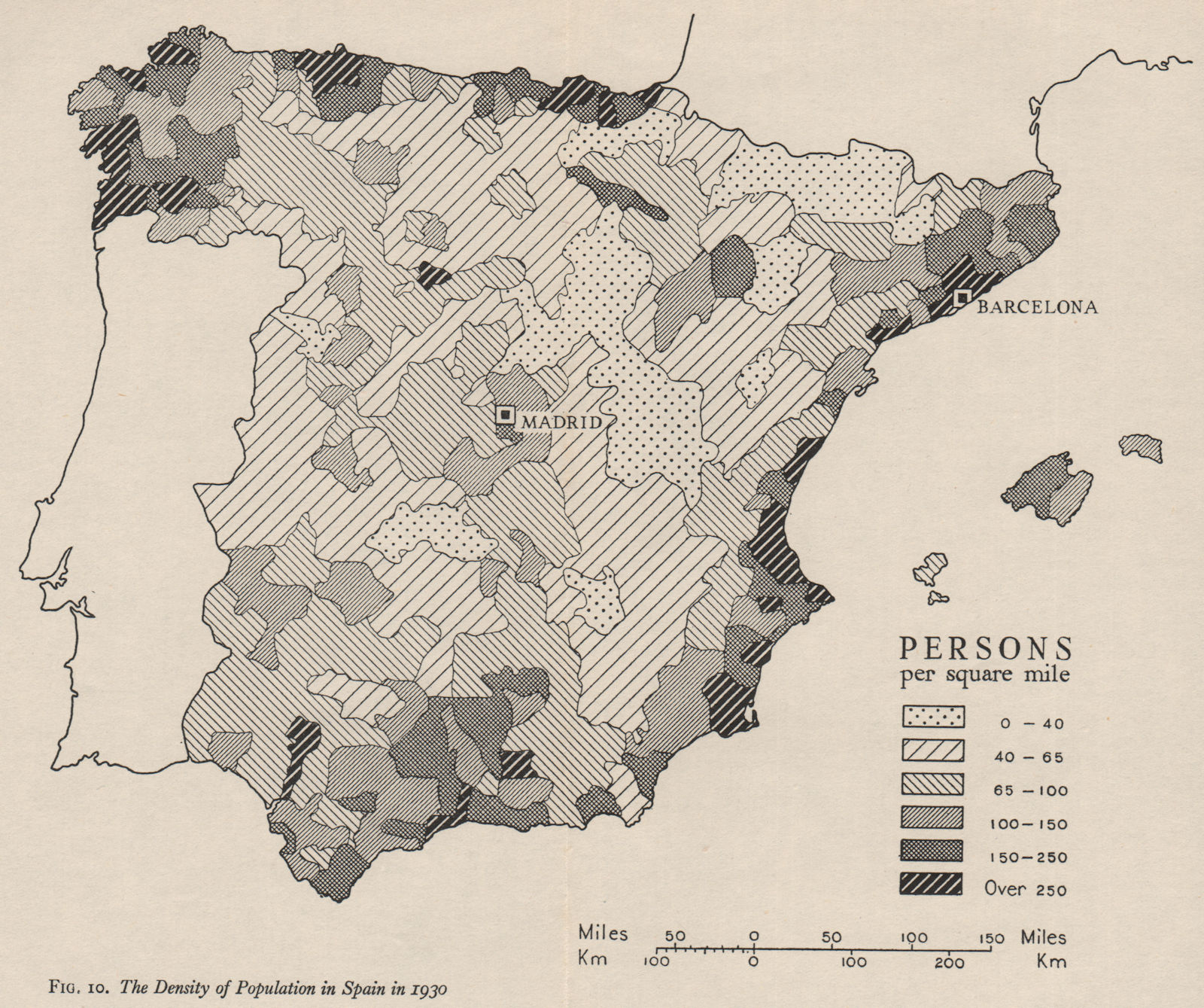 SPAIN. Population density in 1930. WW2 ROYAL NAVY INTELLIGENCE MAP 1944