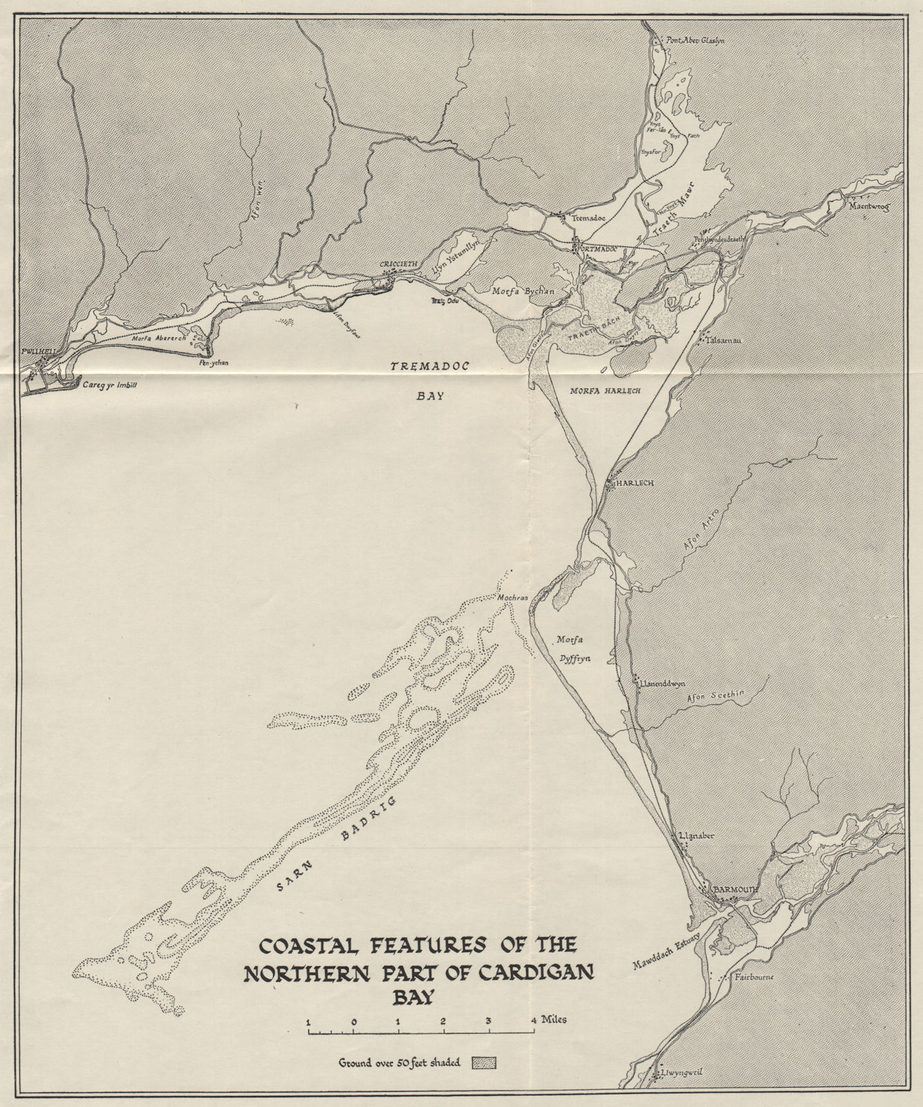 CARDIGAN BAY NORTH. Coastal features. Barmouth Criccieth Porthmadog 1969 map