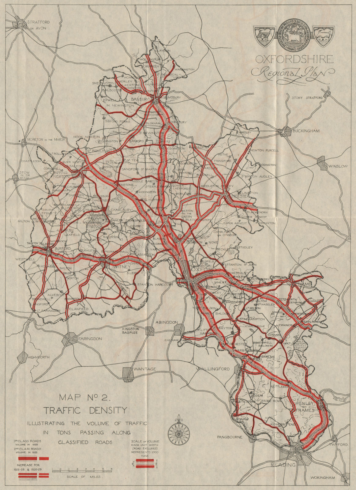 Associate Product OXFORDSHIRE. Traffic Density. Volume of Traffic. ABERCROMBIE 1931 old map