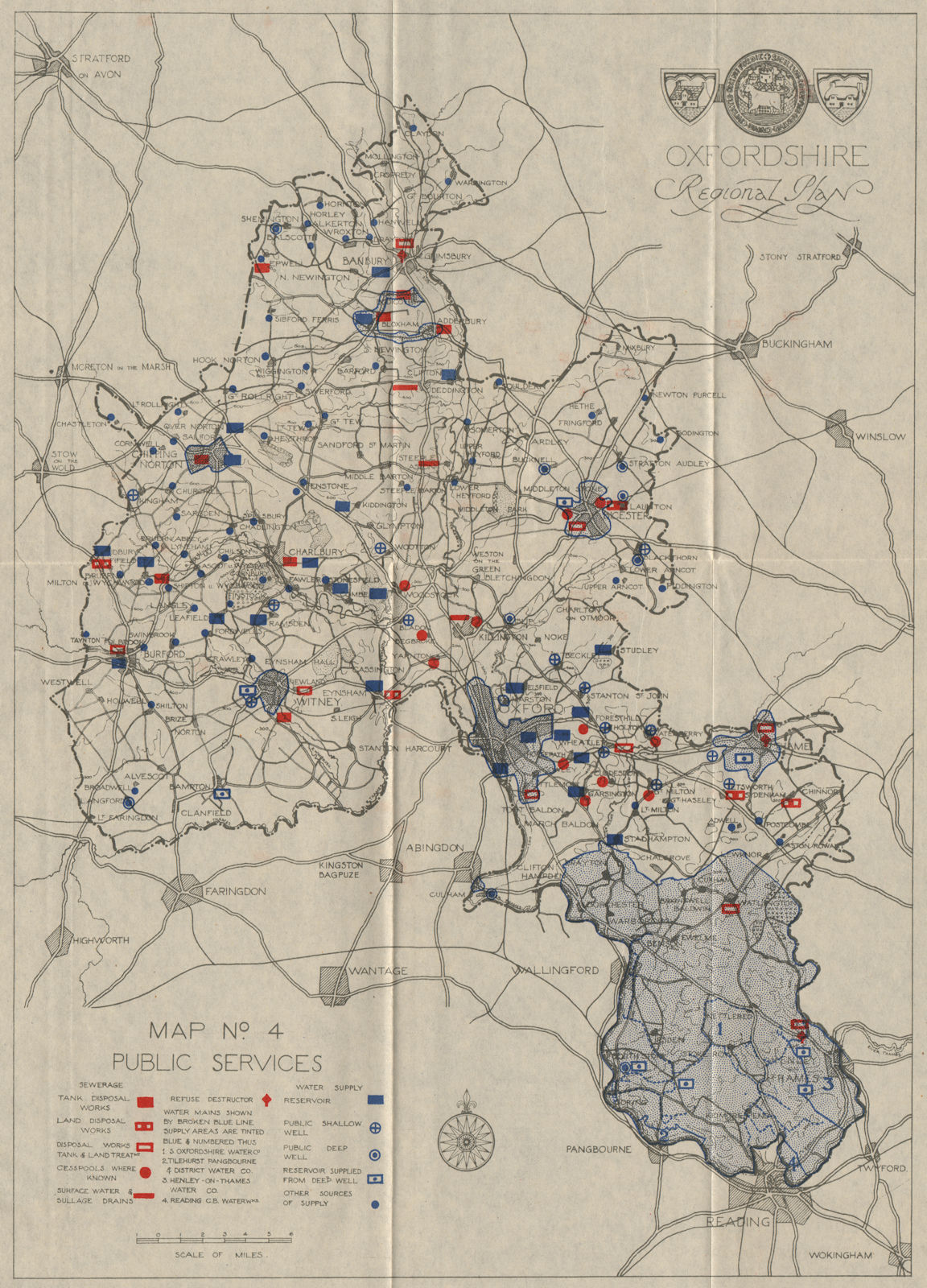 Associate Product OXFORDSHIRE PUBLIC SERVICES. Sewage waste & water supply. ABERCROMBIE 1931 map