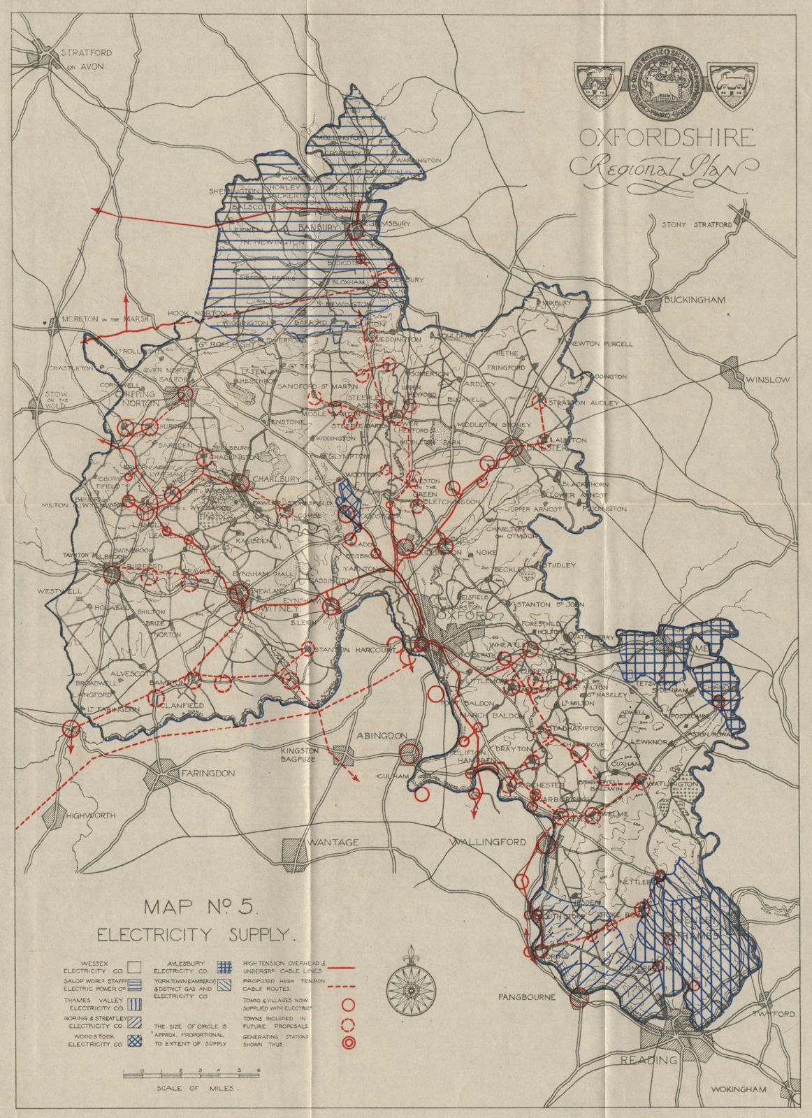 Associate Product OXFORDSHIRE ELECTRICITY SUPPLY & COMPANIES. Towns supplied & unsupplied 1931 map