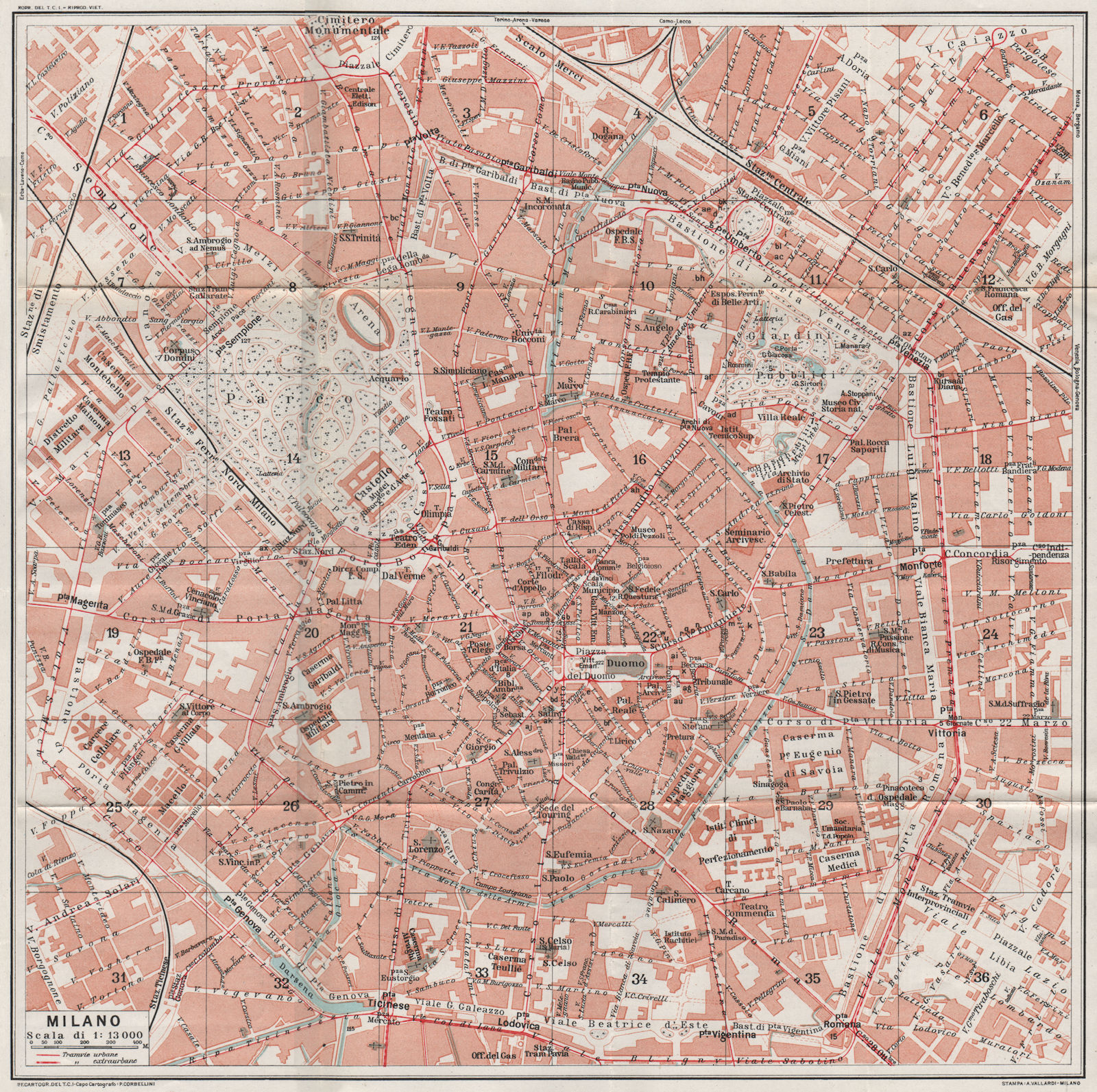 MILAN MILANO. Vintage town city map plan. Italy 1924 old vintage chart