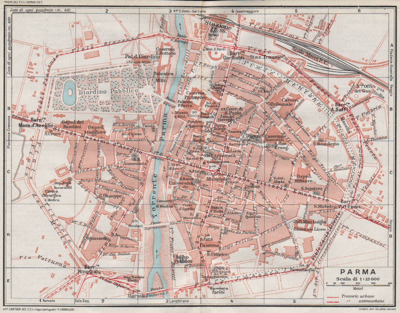 PARMA. Vintage town city map plan. Italy 1924 old vintage chart
