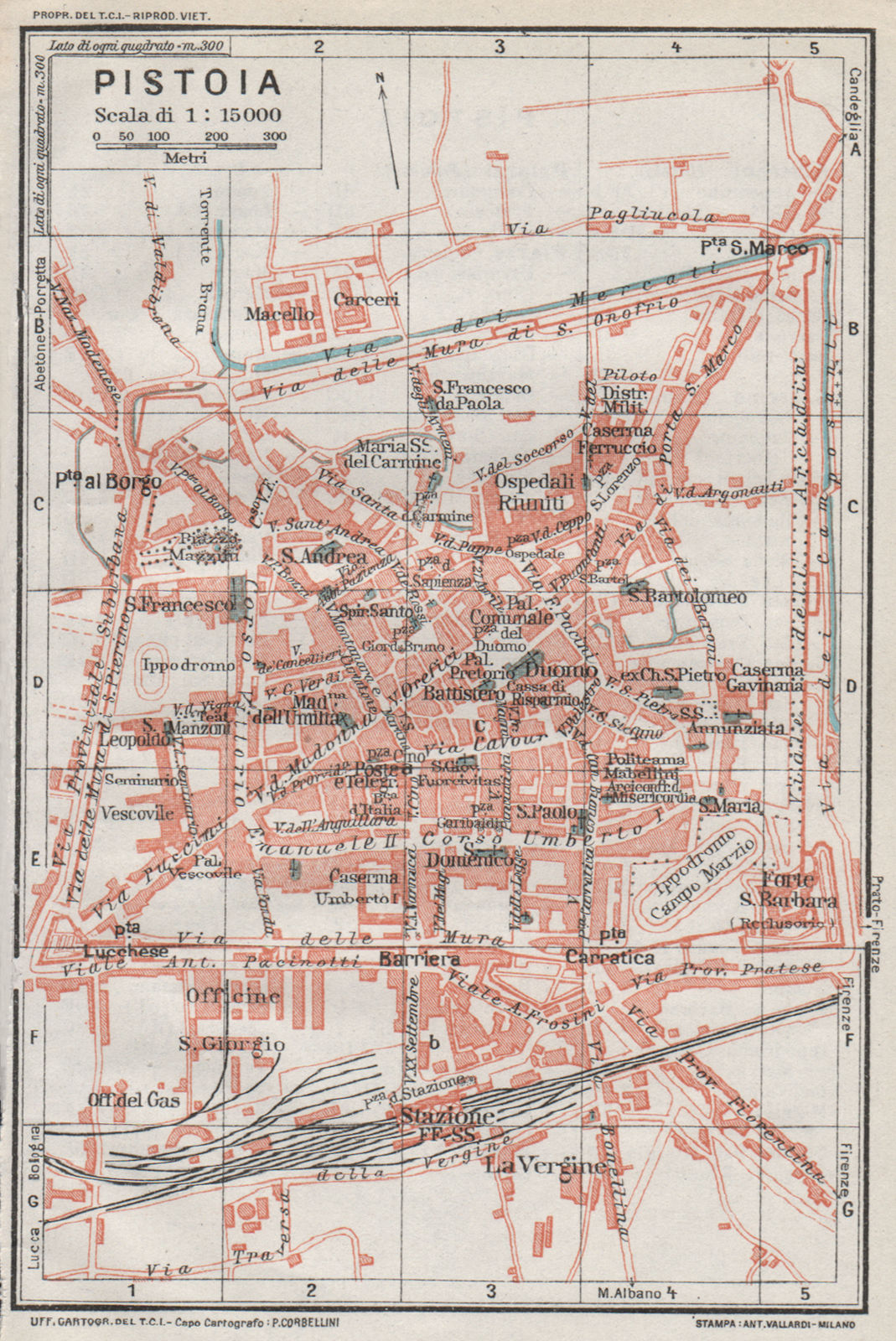 PISTOIA. Vintage town city map plan. Italy 1924 old vintage chart