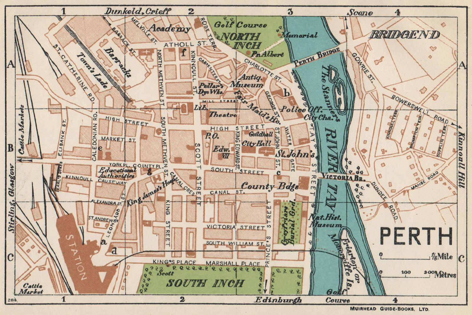 Associate Product PERTH. Vintage town city map plan. Scotland 1932 old vintage chart