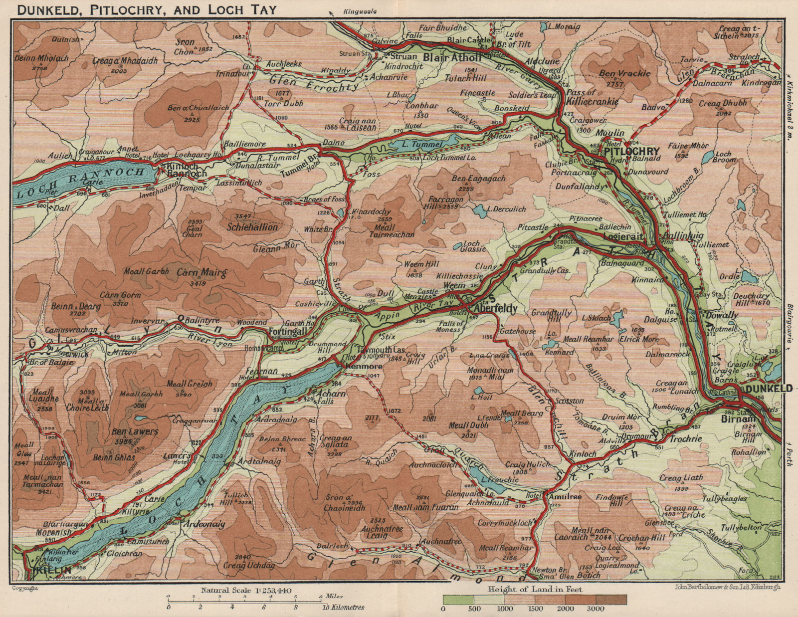 DUNKELD PITLOCHRY & LOCH TAY. Vintage map plan. Scotland. Perthshire 1932