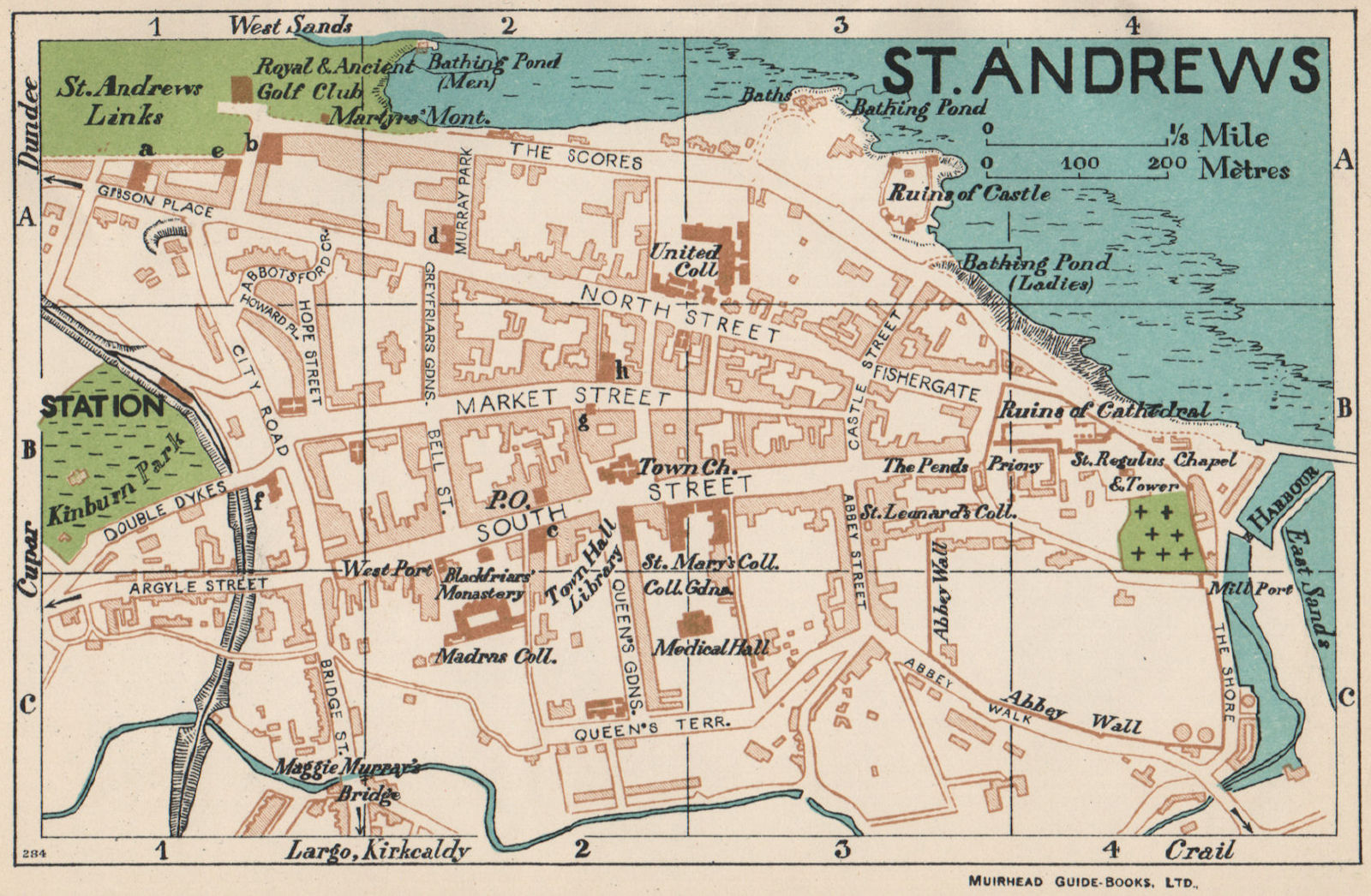 ST. ANDREWS. Vintage town city map plan. Scotland 1932 old vintage chart