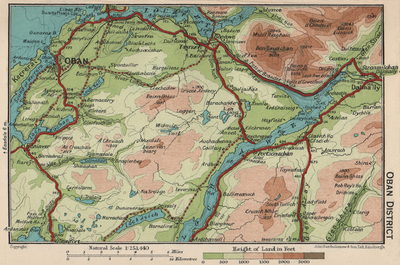 OBAN DISTRICT. Vintage map plan. Argyll & Bute. Loch Awe. Scotland 1932