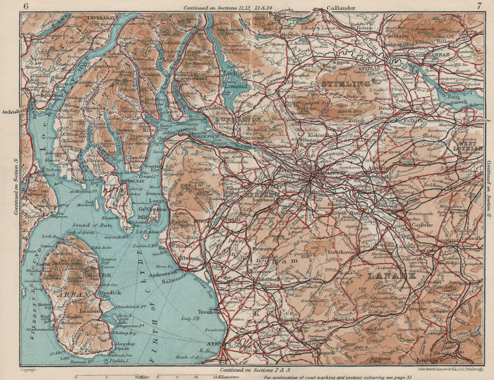 Associate Product CENTRAL SCOTLAND. Glasgow Firth of Clyde Lanarkshire Dunbarton &c 1932 old map
