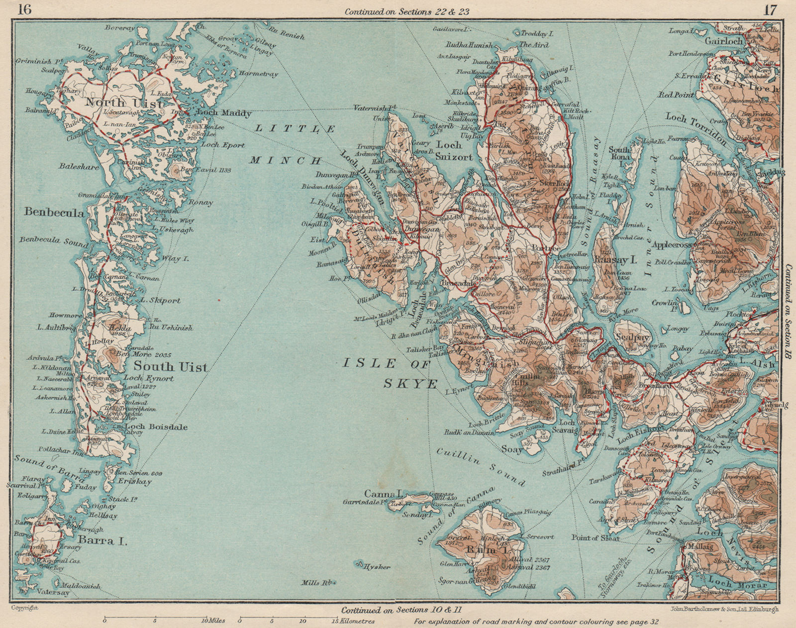 HEBRIDES WESTERN ISLES. Skye North & South Uist Rhum. Scotland 1932 old map