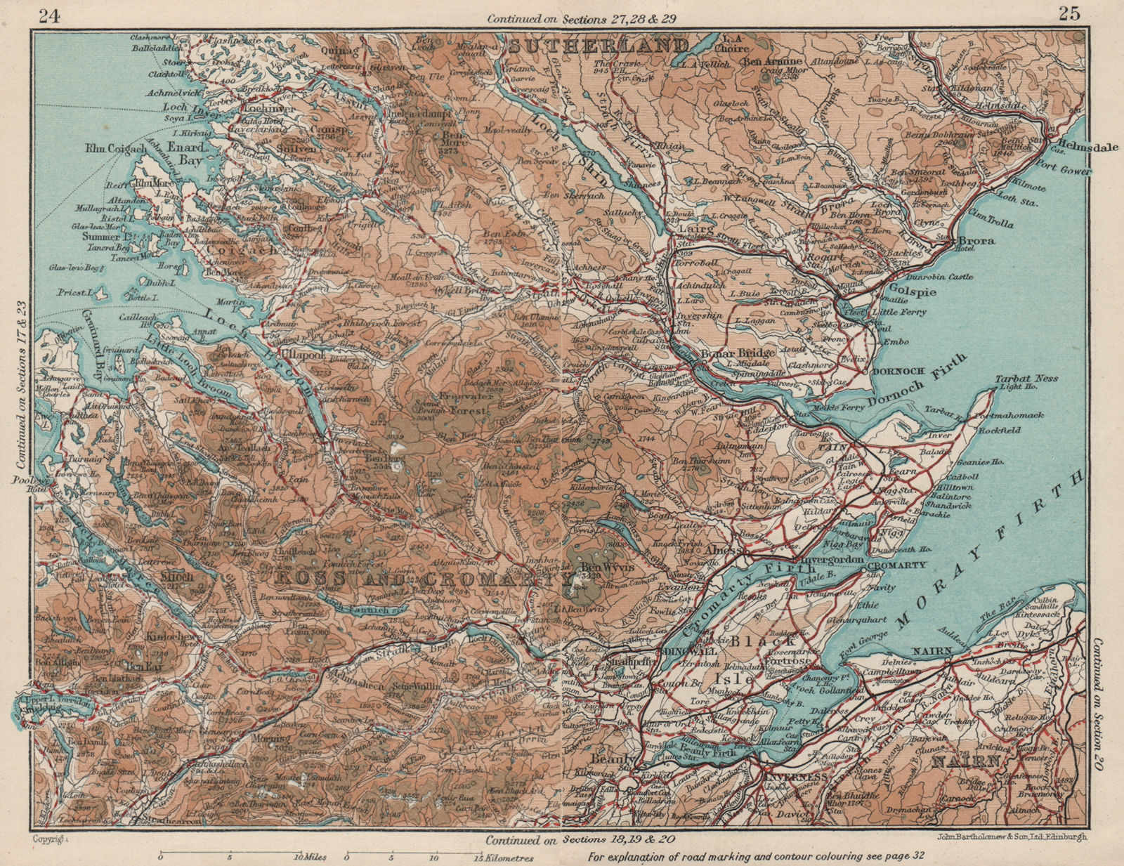 SCOTTISH HIGHLANDS. Ross & Cromarty Sutherland. Moray Firth. Vintage map 1932