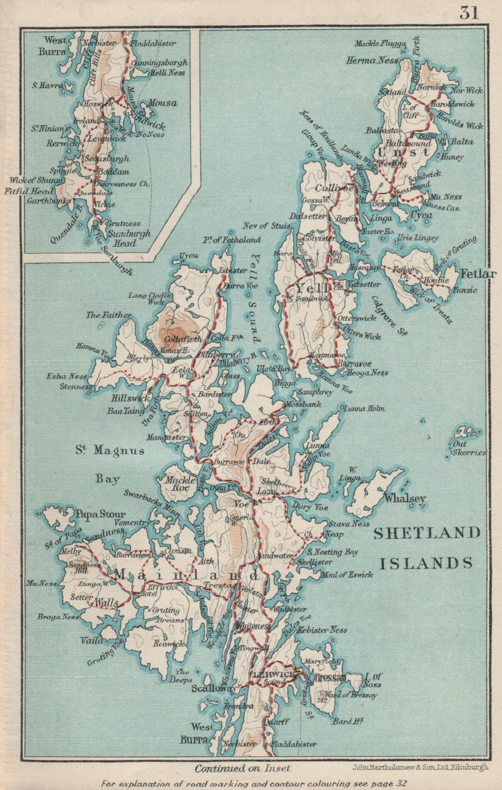 SHETLAND ISLANDS. Vintage map plan. Lerwick Fetlar Yell Unst. Scotland 1932