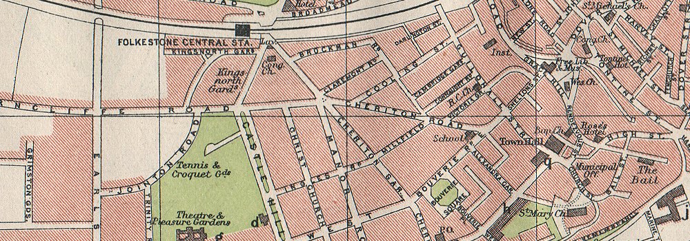 FOLKESTONE. Vintage town city map plan. Kent 1930 old vintage chart