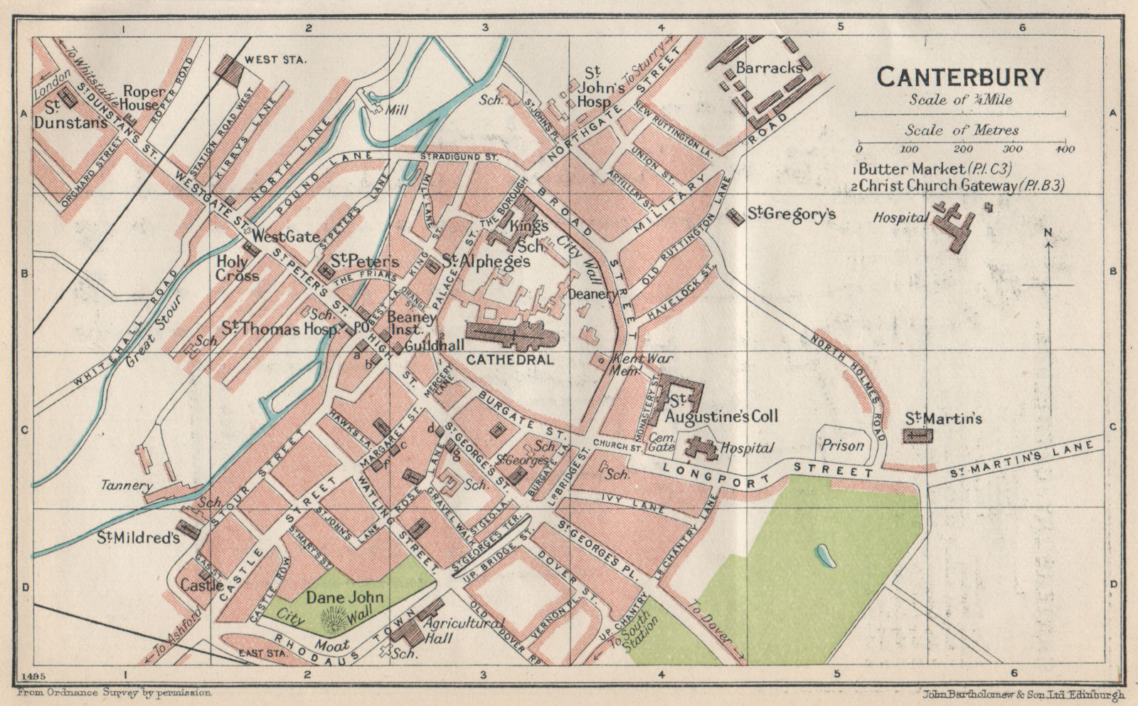 Associate Product CANTERBURY. Vintage town city map plan. Kent 1930 old vintage chart