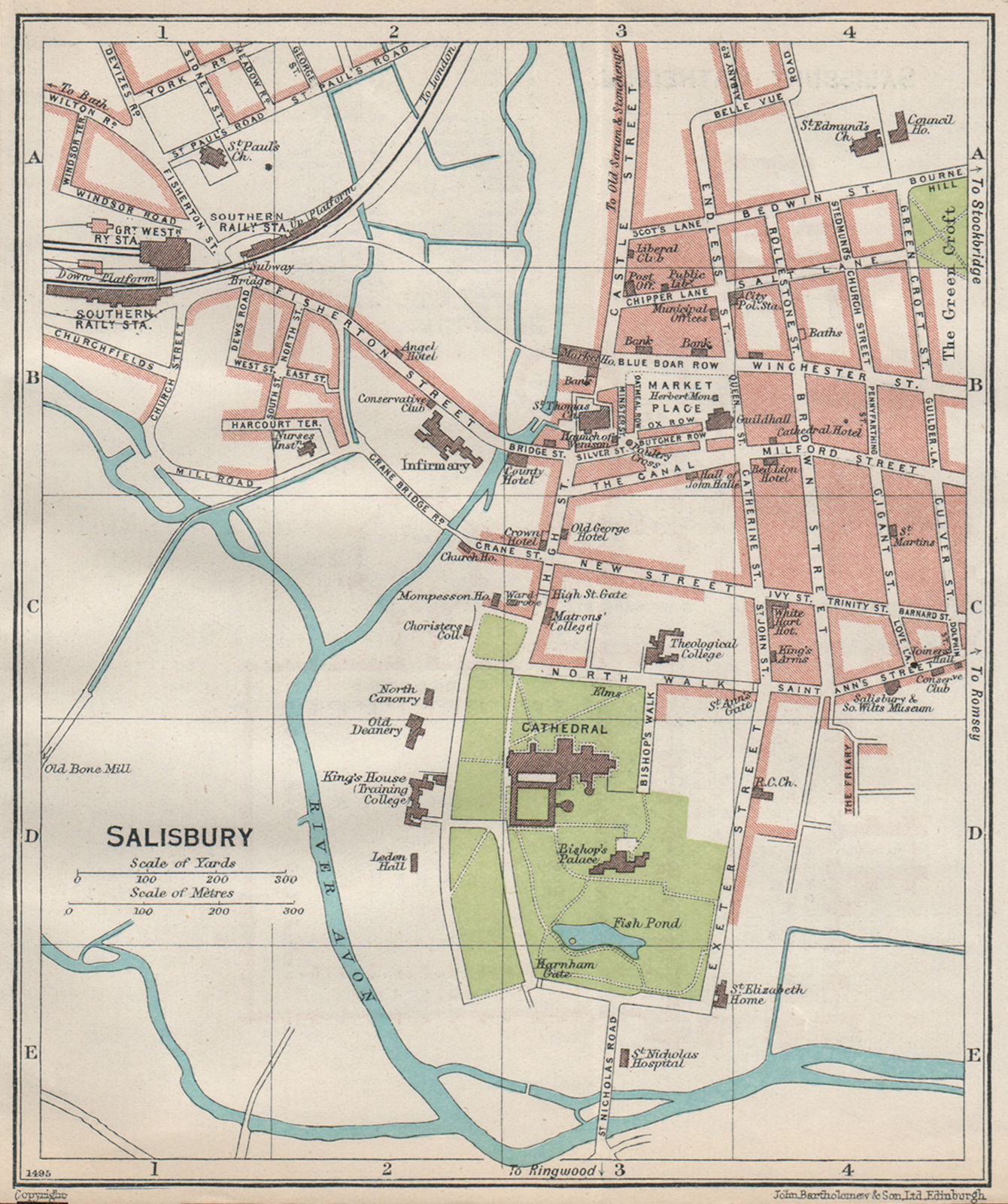 Associate Product SALISBURY. Vintage town city map plan. Wiltshire 1930 old vintage chart