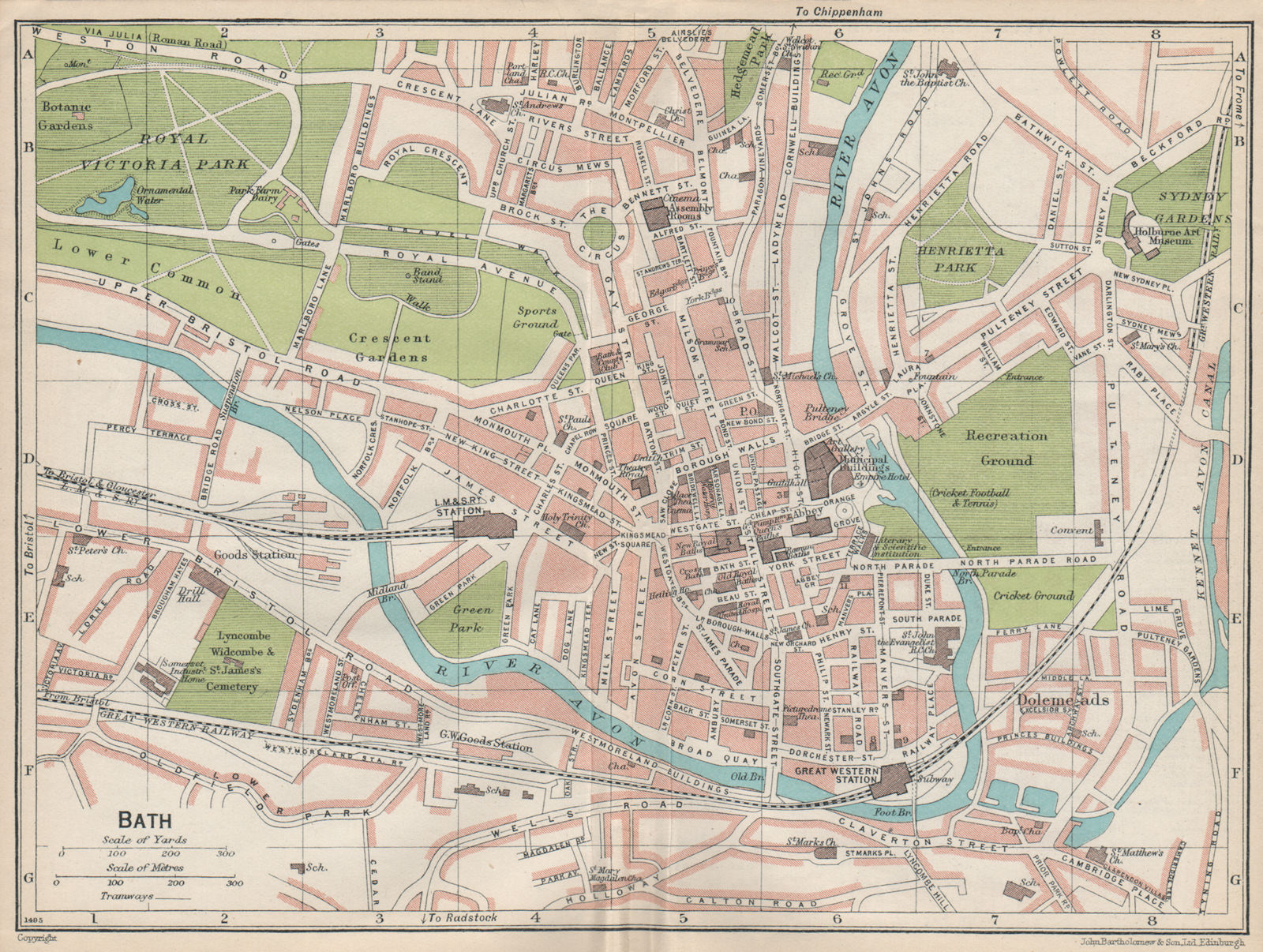 BATH. Vintage town city map plan. Somerset 1930 old vintage chart