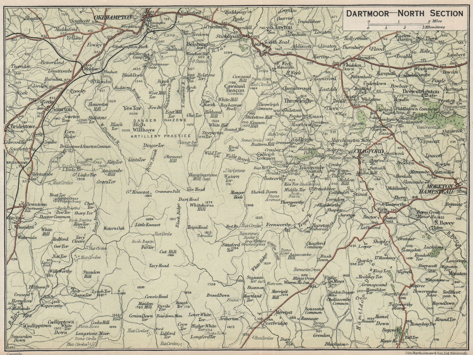 DARTMOOR NORTH. Okehampton Chagford Moretonhampstead. Vintage map. Devon 1930