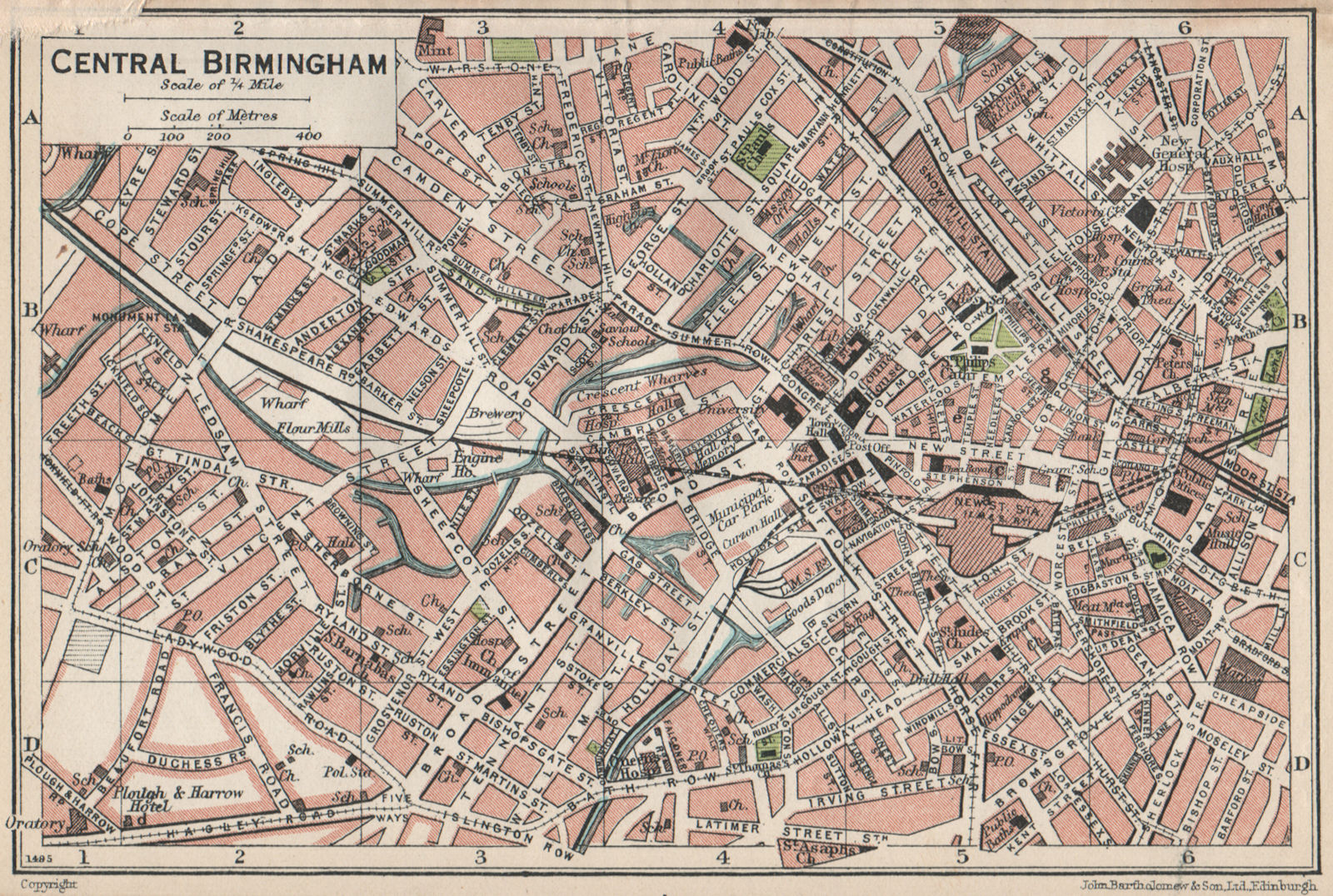 CENTRAL BIRMINGHAM. Vintage town city map plan. Warwickshire 1930 old