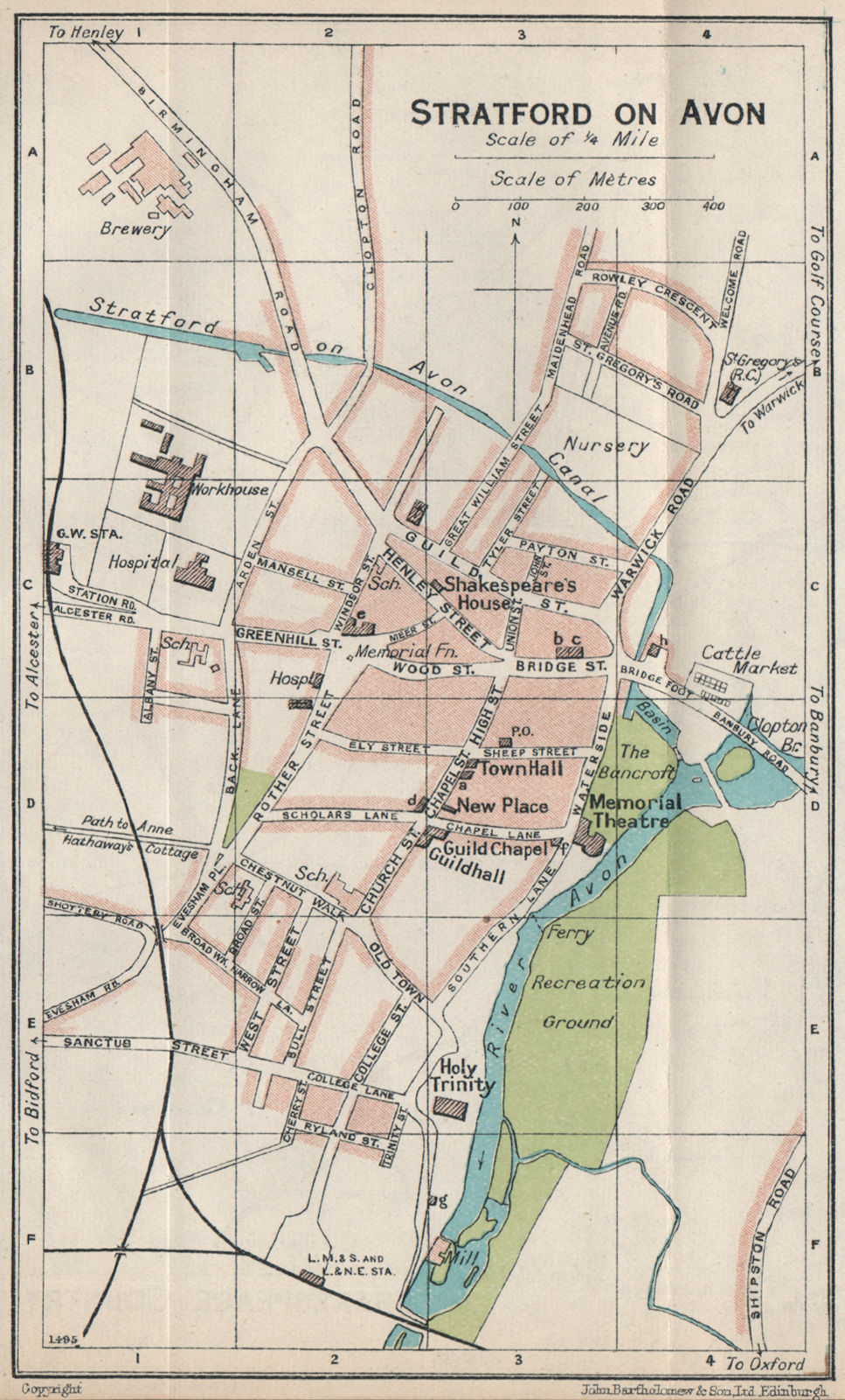 Associate Product STRATFORD ON AVON. Vintage town city map plan. Warwickshire 1930 old