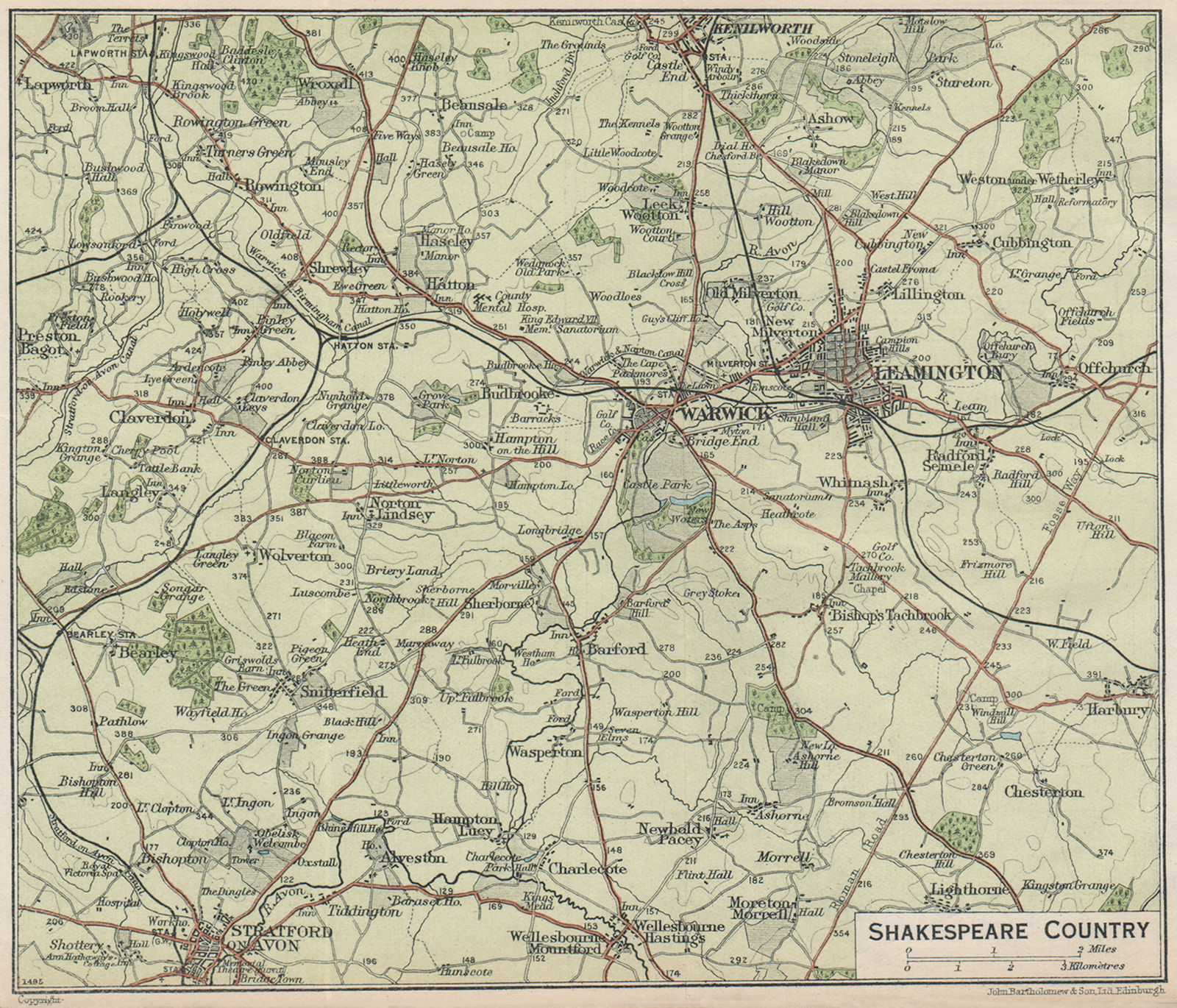 Associate Product SHAKESPEARE COUNTRY. Stratford-on-Avon Warwick Leamington Spa. Warcs 1930 map