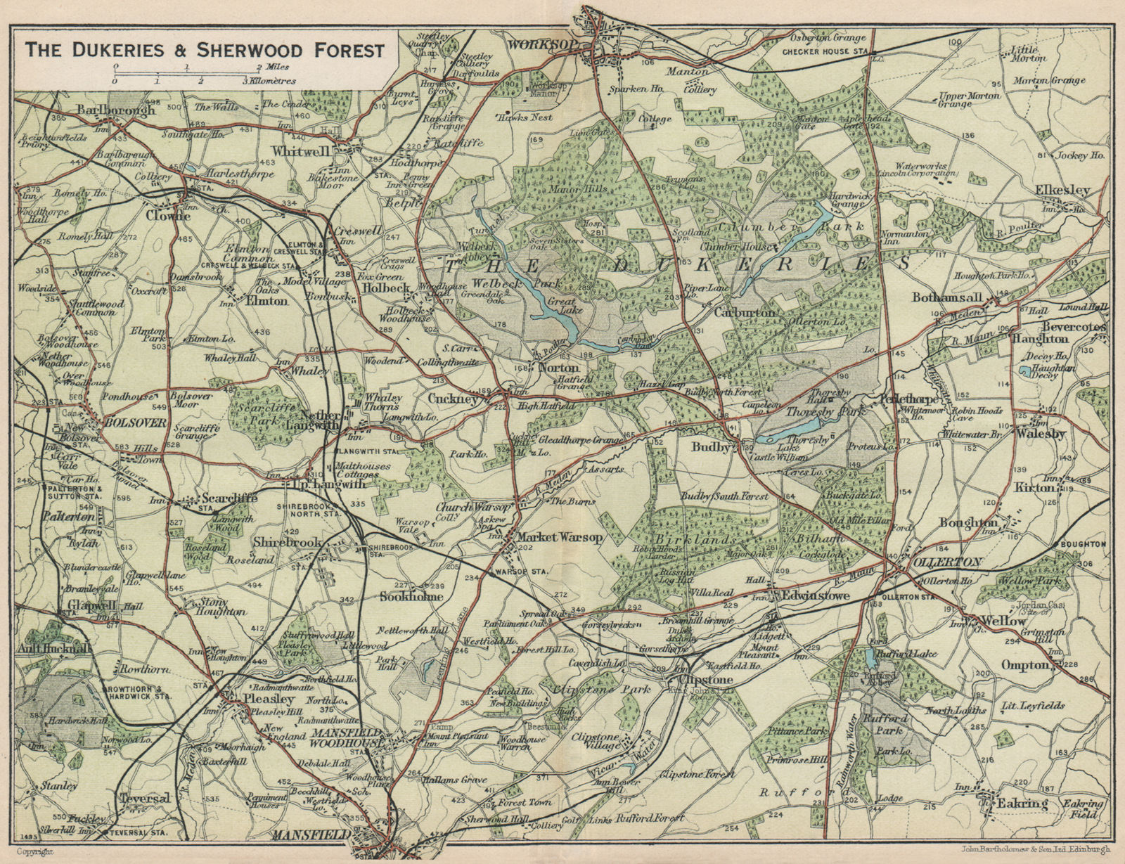 Associate Product DUKERIES & SHERWOOD FOREST. Mansfield Worksop Ollerton Nottinghamshire 1930 map