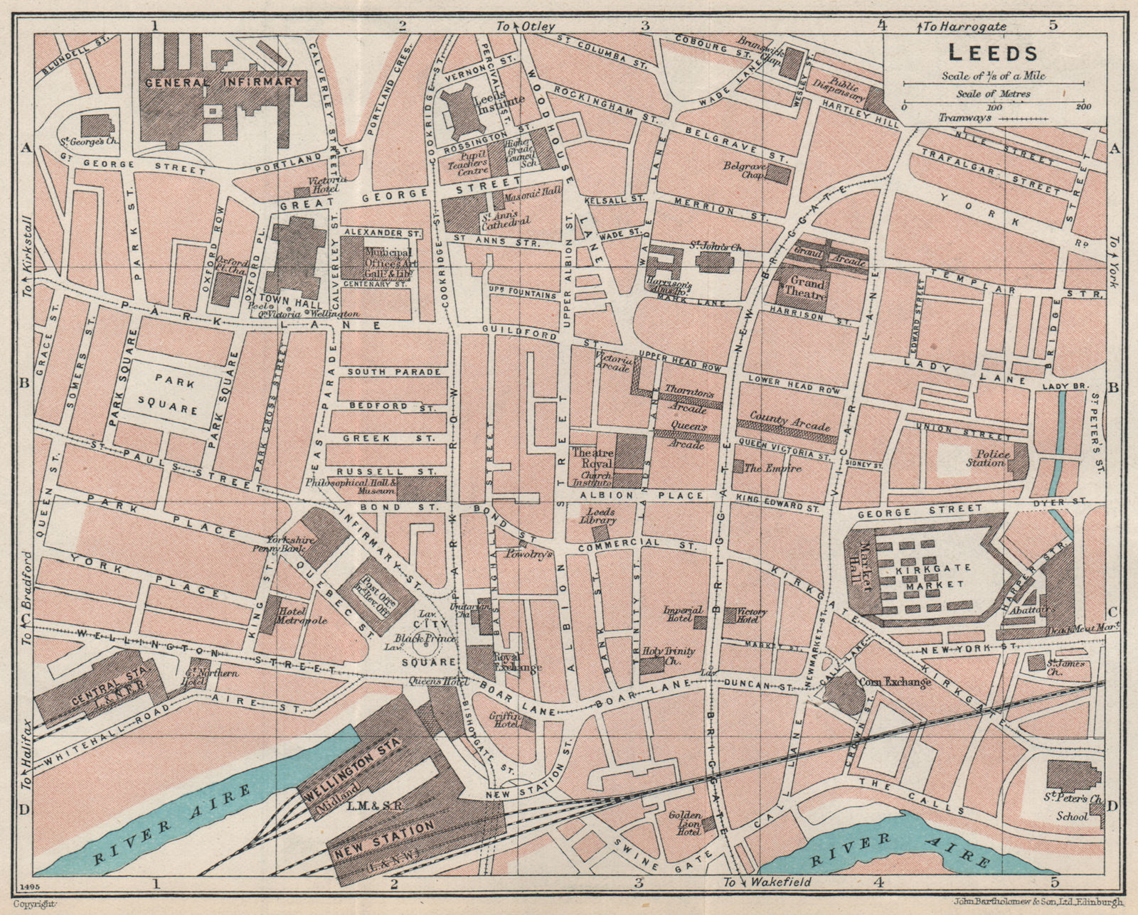 LEEDS. Vintage town city map plan. Yorkshire 1930 old vintage chart