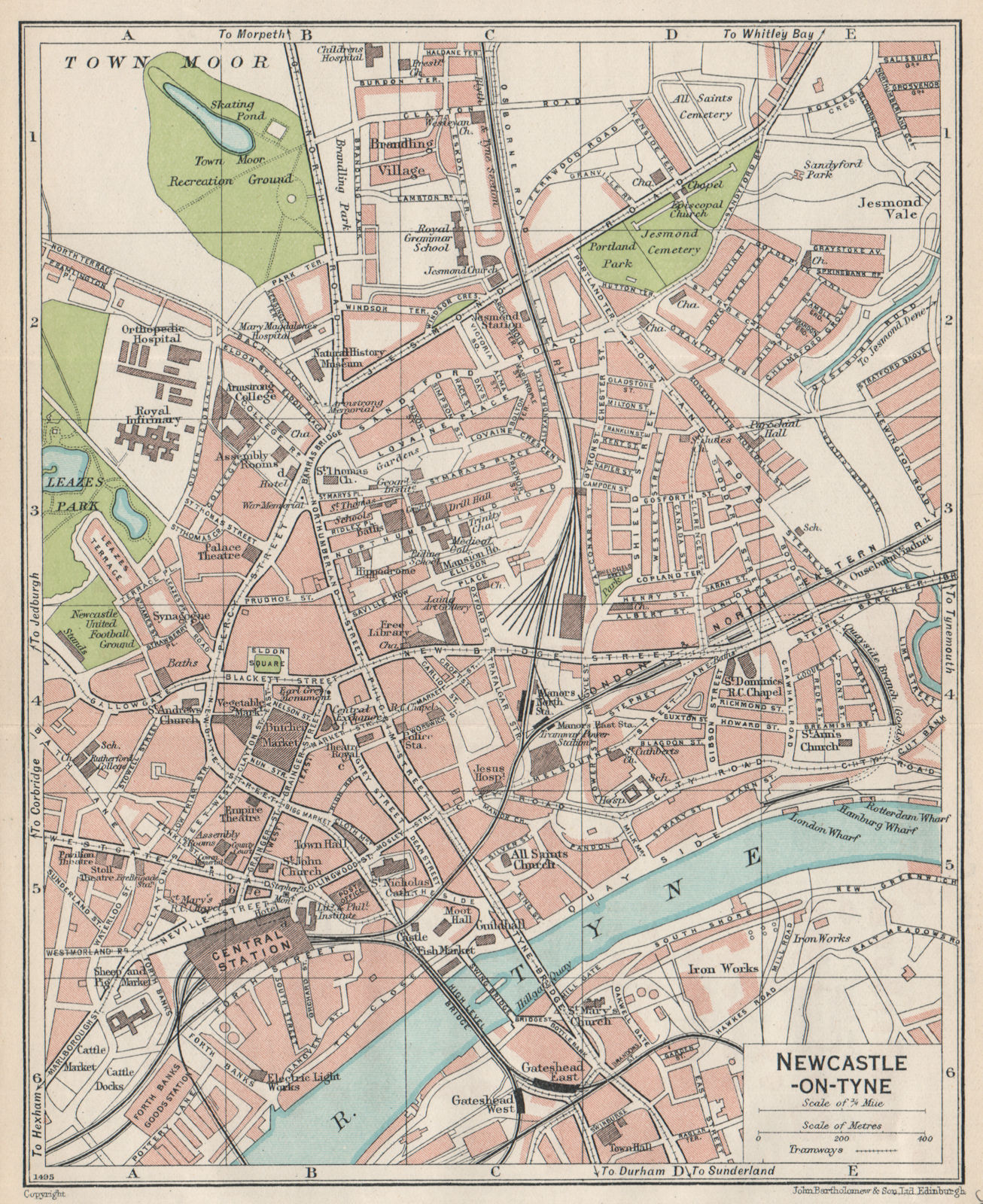 NEWCASTLE-ON-TYNE. Vintage town city map plan. Northumberland 1930 old