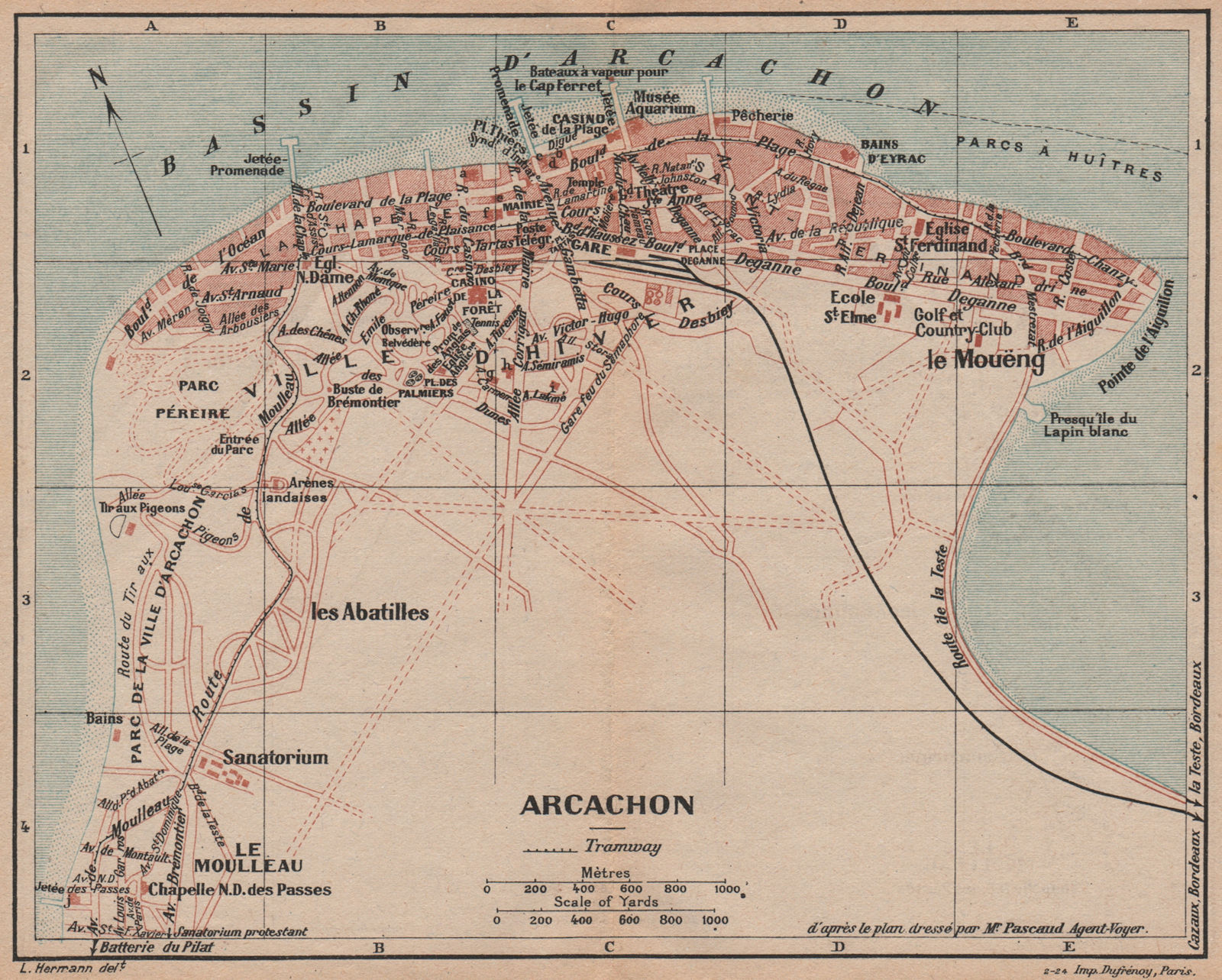 ARCACHON. Vintage town city map plan. Gironde 1921 old antique chart