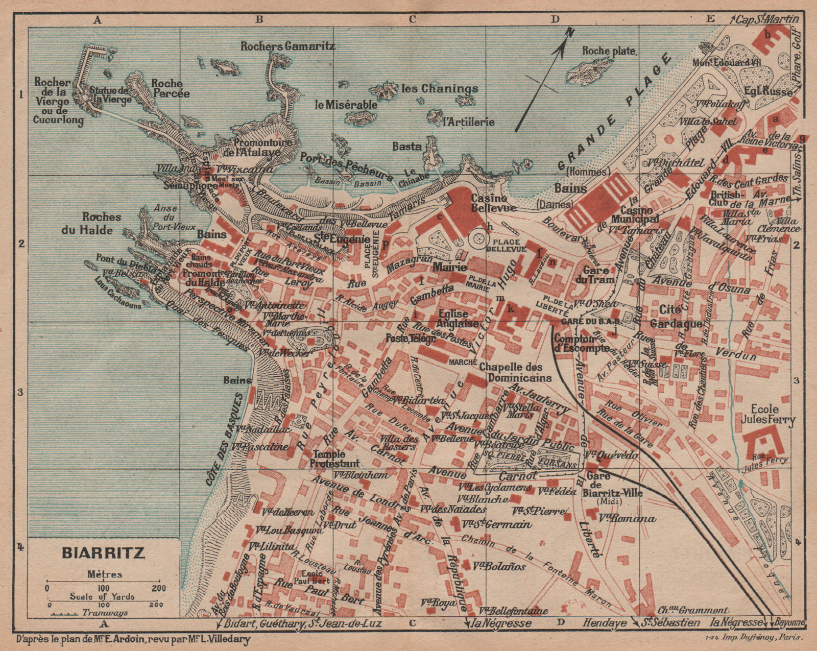 BIARRITZ. Vintage town city map plan. Pyrénées-Atlantiques 1921 old