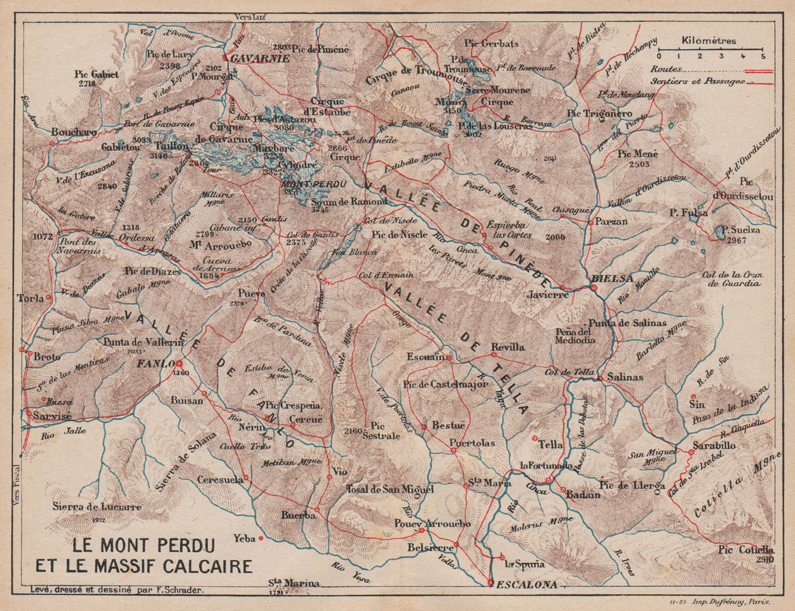 ORDESA MONTE PERDIDO. Mont Perdu Gavarnie Bielsa. Topo-guide. Pyrénées 1921 map