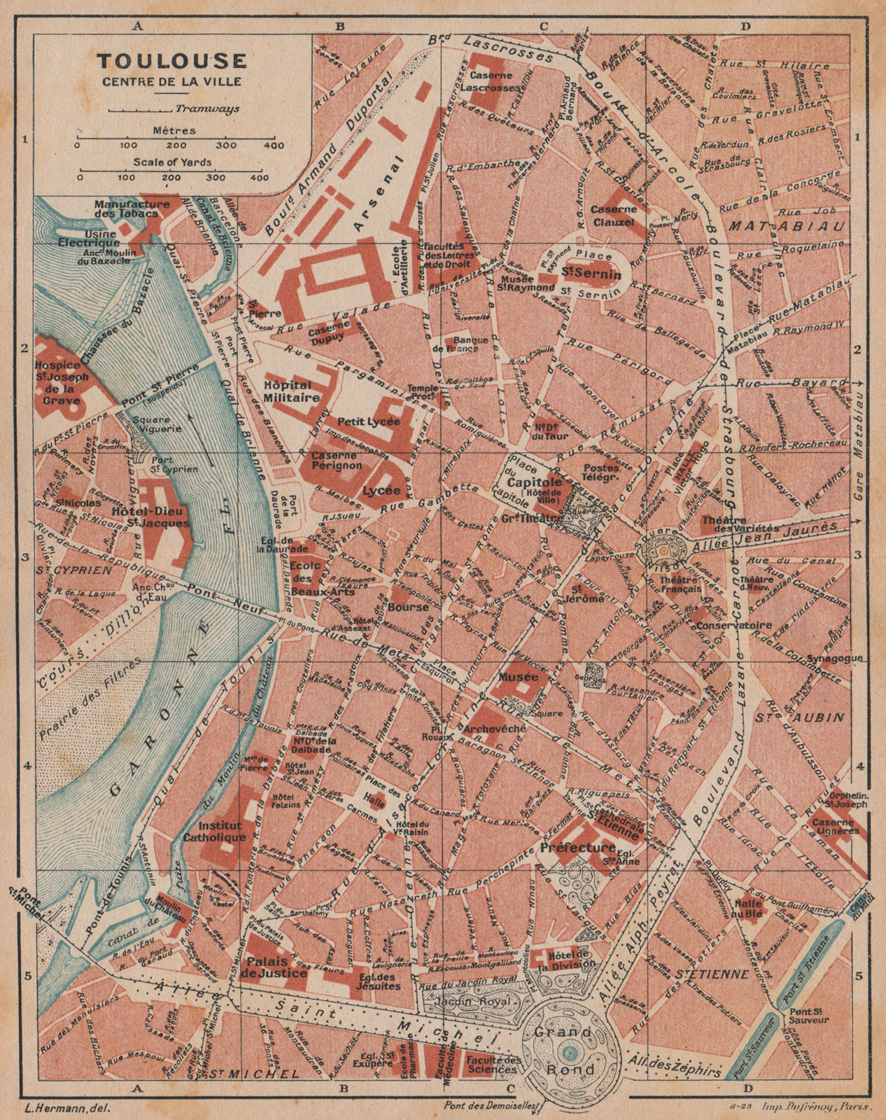 TOULOUSE. Centre de la ville. Vintage town city map plan. Haute-Garonne 1921