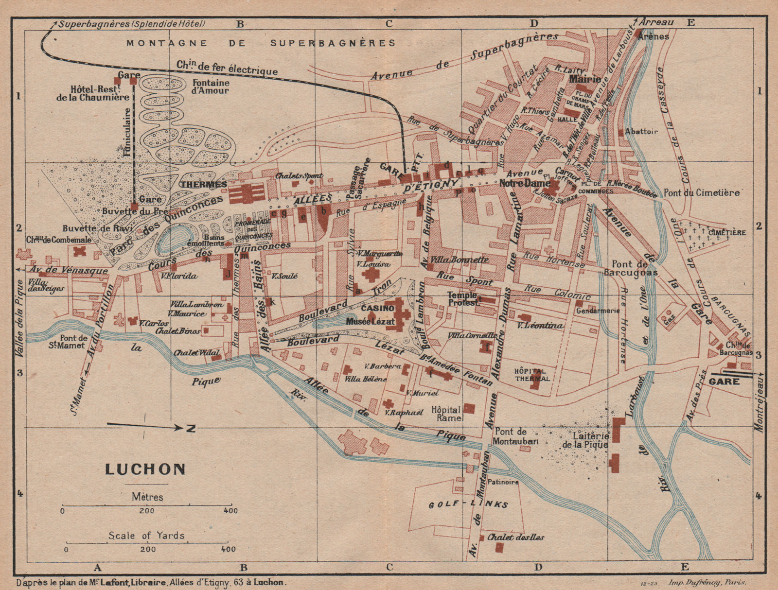 Associate Product LUCHON. Vintage town city plan. Haute-Garonne 1921 old vintage map chart