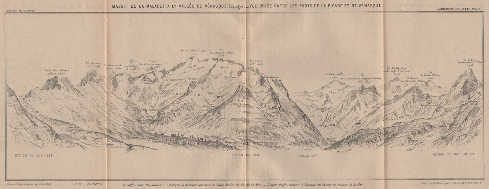 MALADETA MASSIF & BENASQUE VALLEY. Venasca Huesca Aragon. Panorama 1921 map