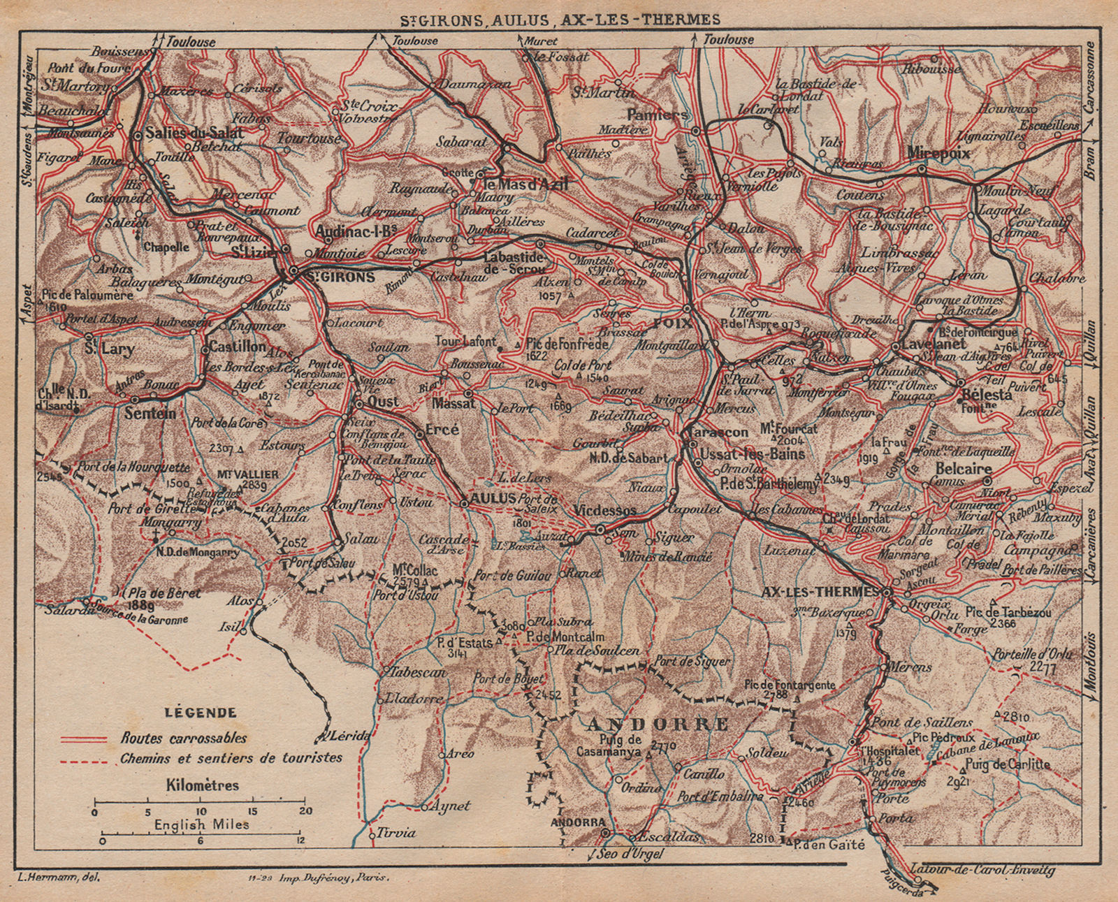 Associate Product ARIÈGE. St. Girons Aulus Ax-les-Thermes Foix. Pyrénées. Vintage hiking map 1921