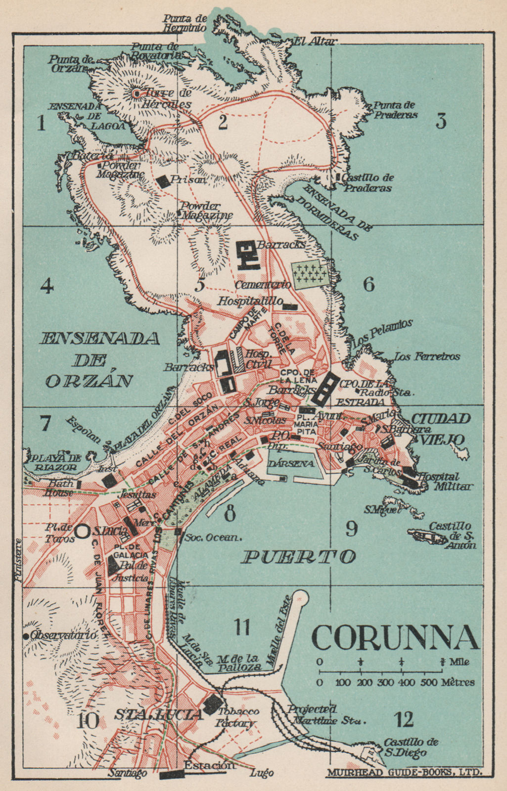 LA CORUNA LA CORUÑA. Vintage town city map plan. Spain Coruña 1930 old