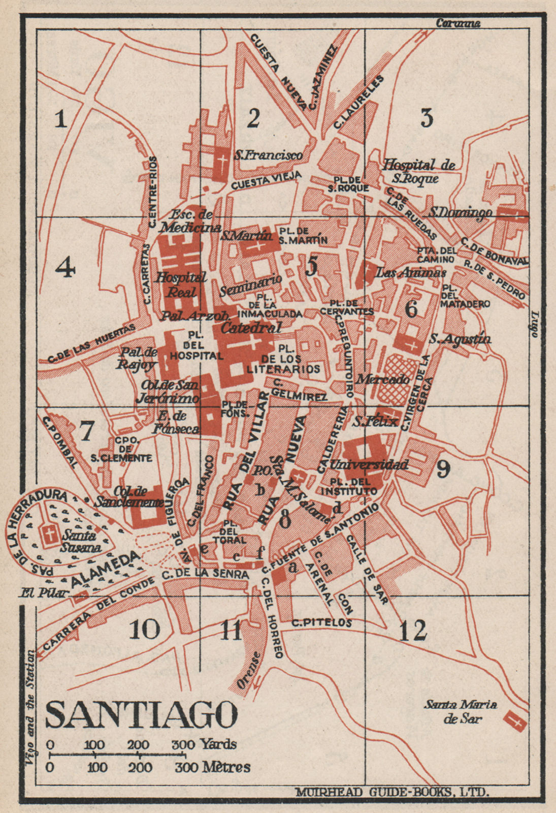 Associate Product SANTIAGO. Vintage town city map plan. Spain 1930 old vintage chart