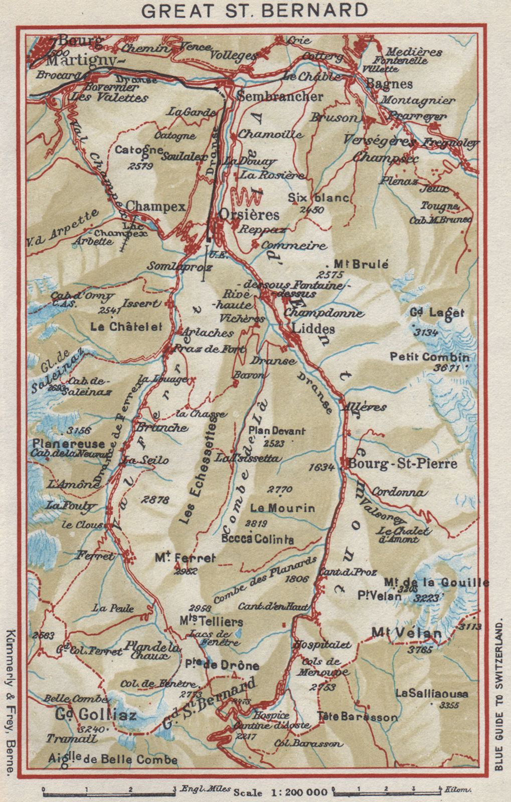 Associate Product GRAND ST BERNARD.Fouly Martigny Liddes Bruson Le Chable Bourg-St-Pierre 1948 map