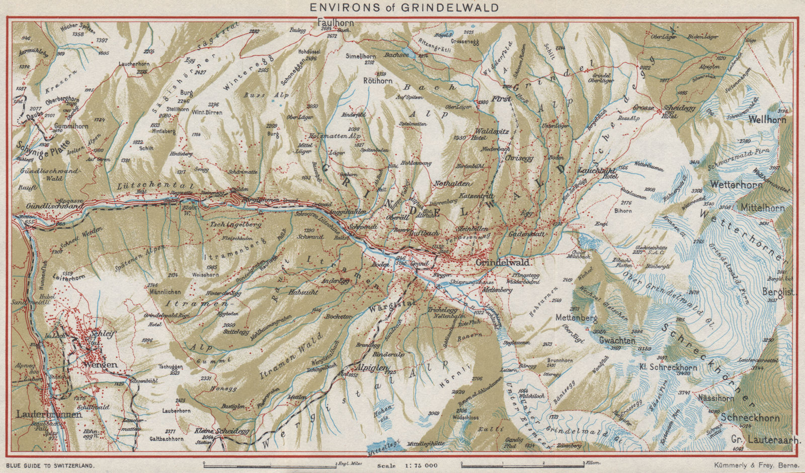 Associate Product GRINDELWALD ENVIRONS. Wengen Faulhorn Lauterbrunnen. Vintage map plan 1948
