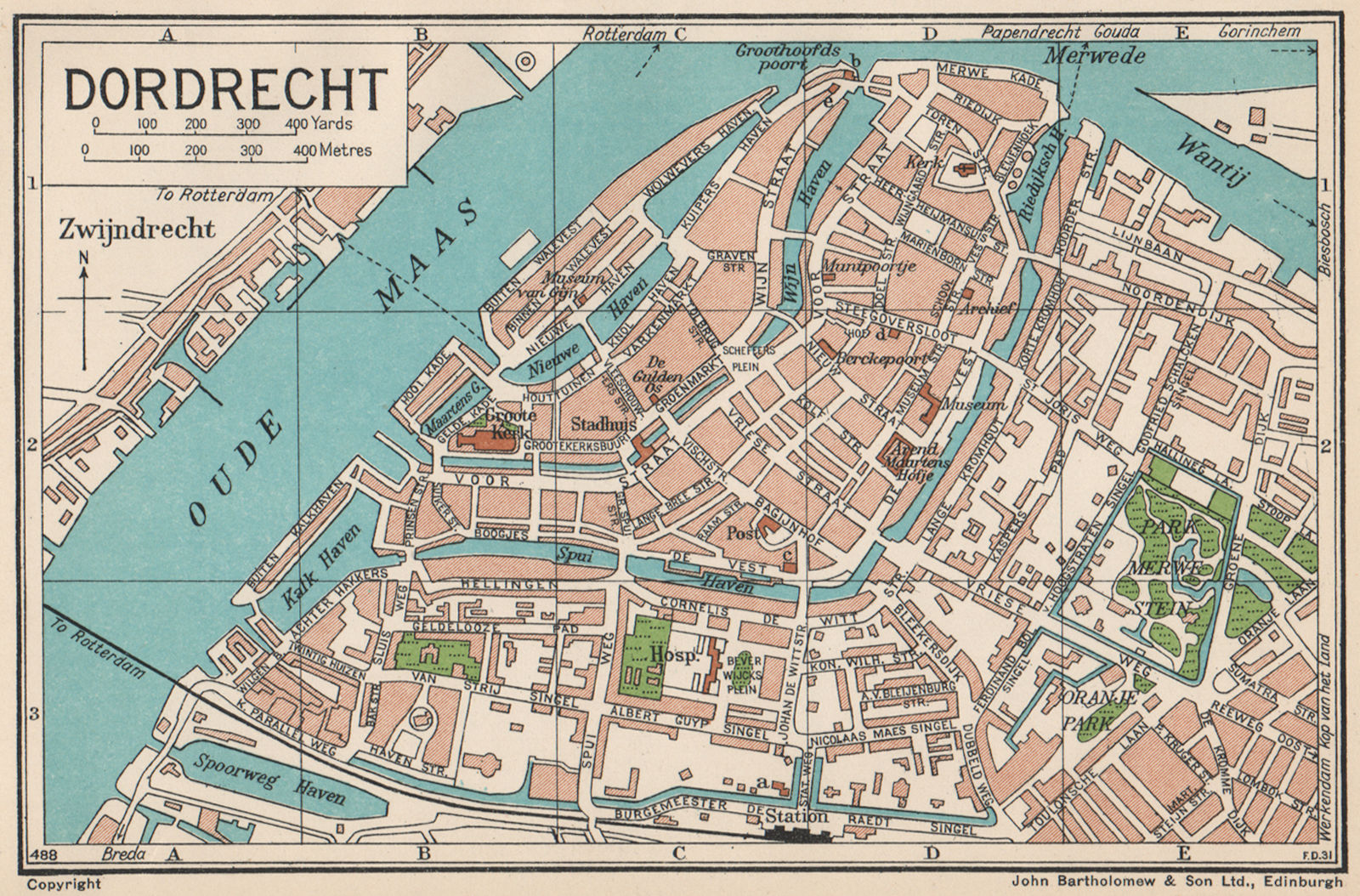 Associate Product DORDRECHT. Vintage town city map plan. Netherlands 1933 old vintage chart