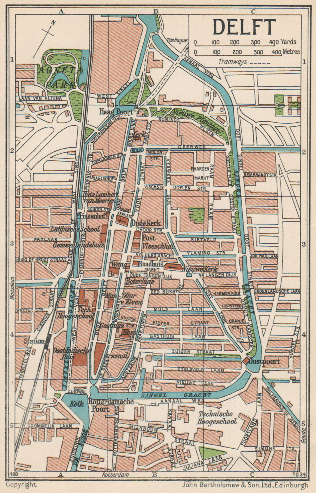 DELFT. Vintage town city map plan. Netherlands 1933 old vintage chart