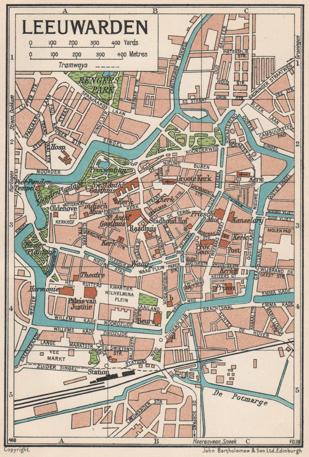 LEEUWARDEN. Vintage town city map plan. Netherlands 1933 old vintage chart
