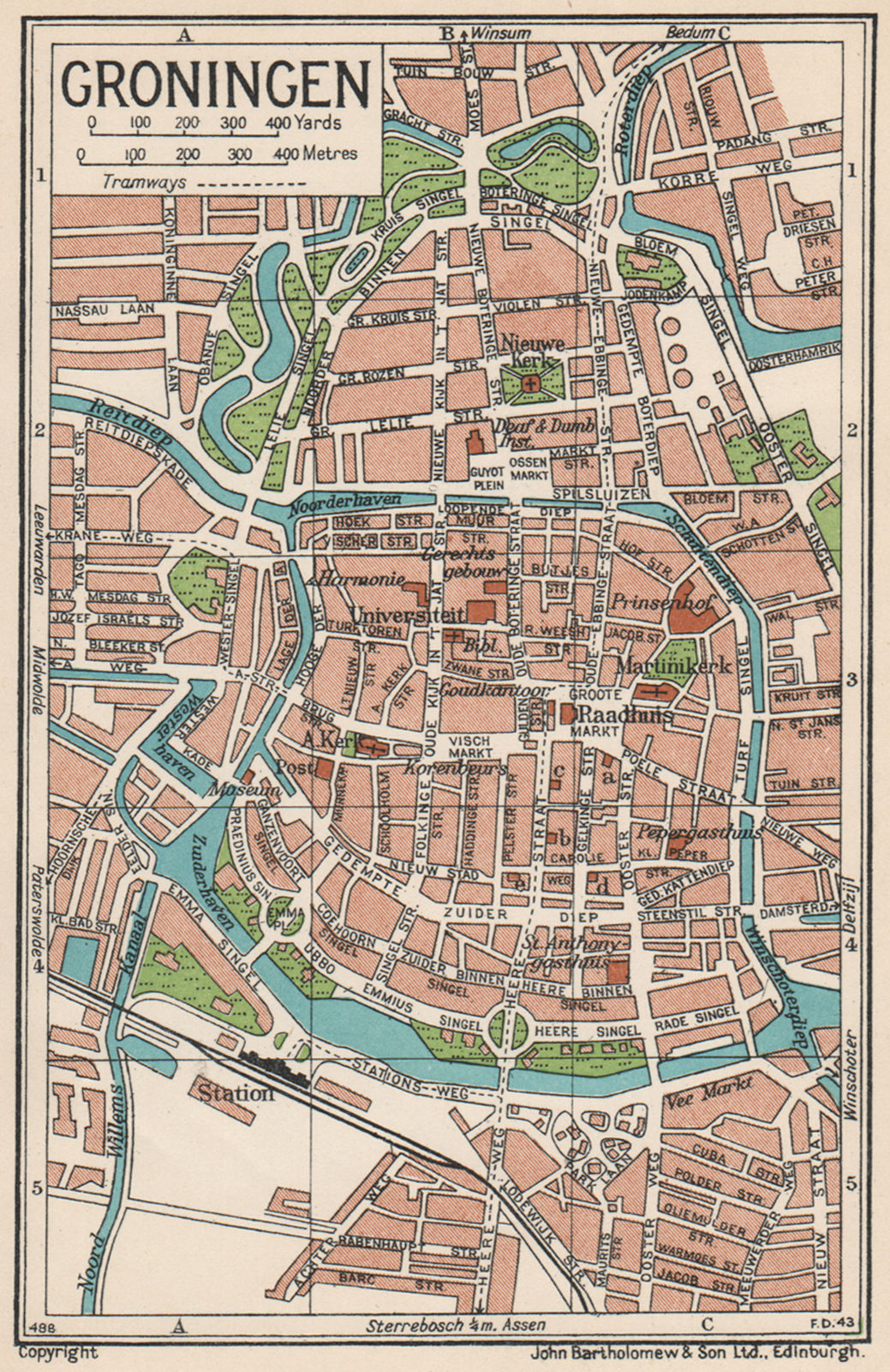 GRONINGEN. Vintage town city map plan. Netherlands 1933 old vintage chart