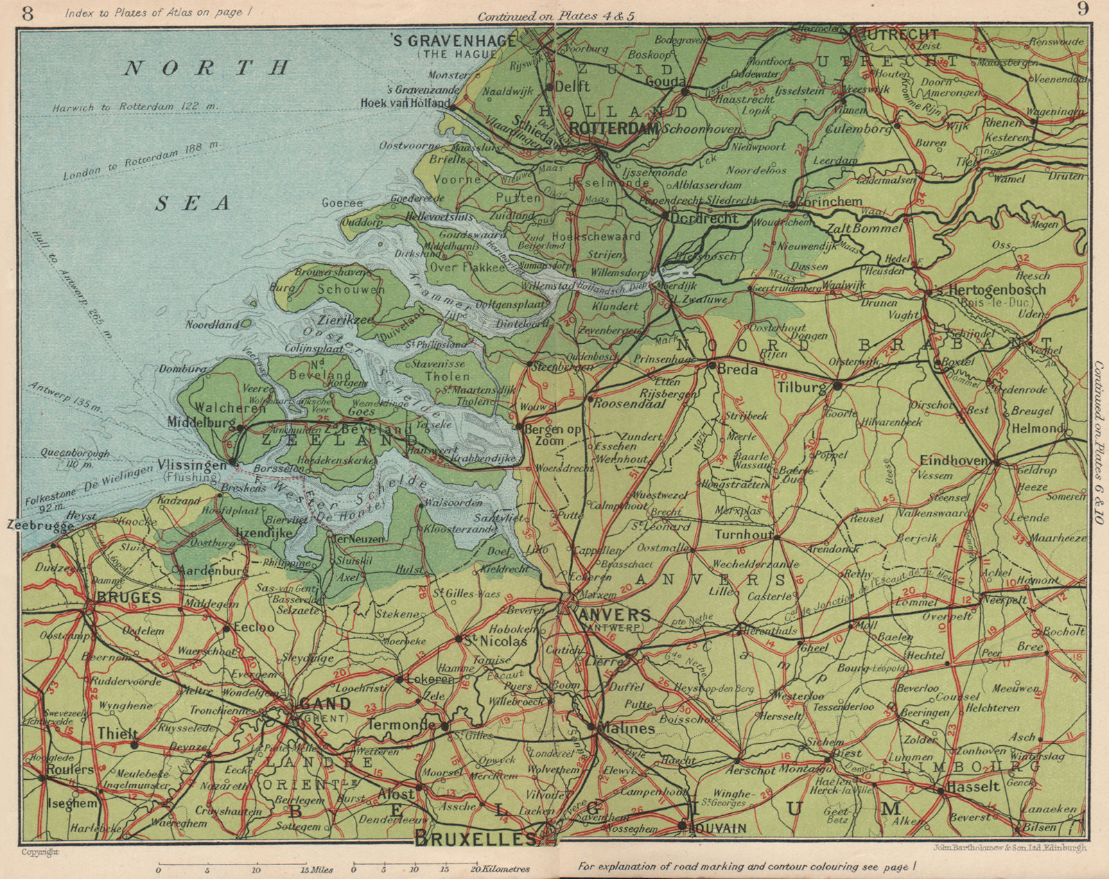 SOUTH NETHERLANDS NORTH BELGIUM. Rotterdam Zeeland Brabant Flanders 1933 map
