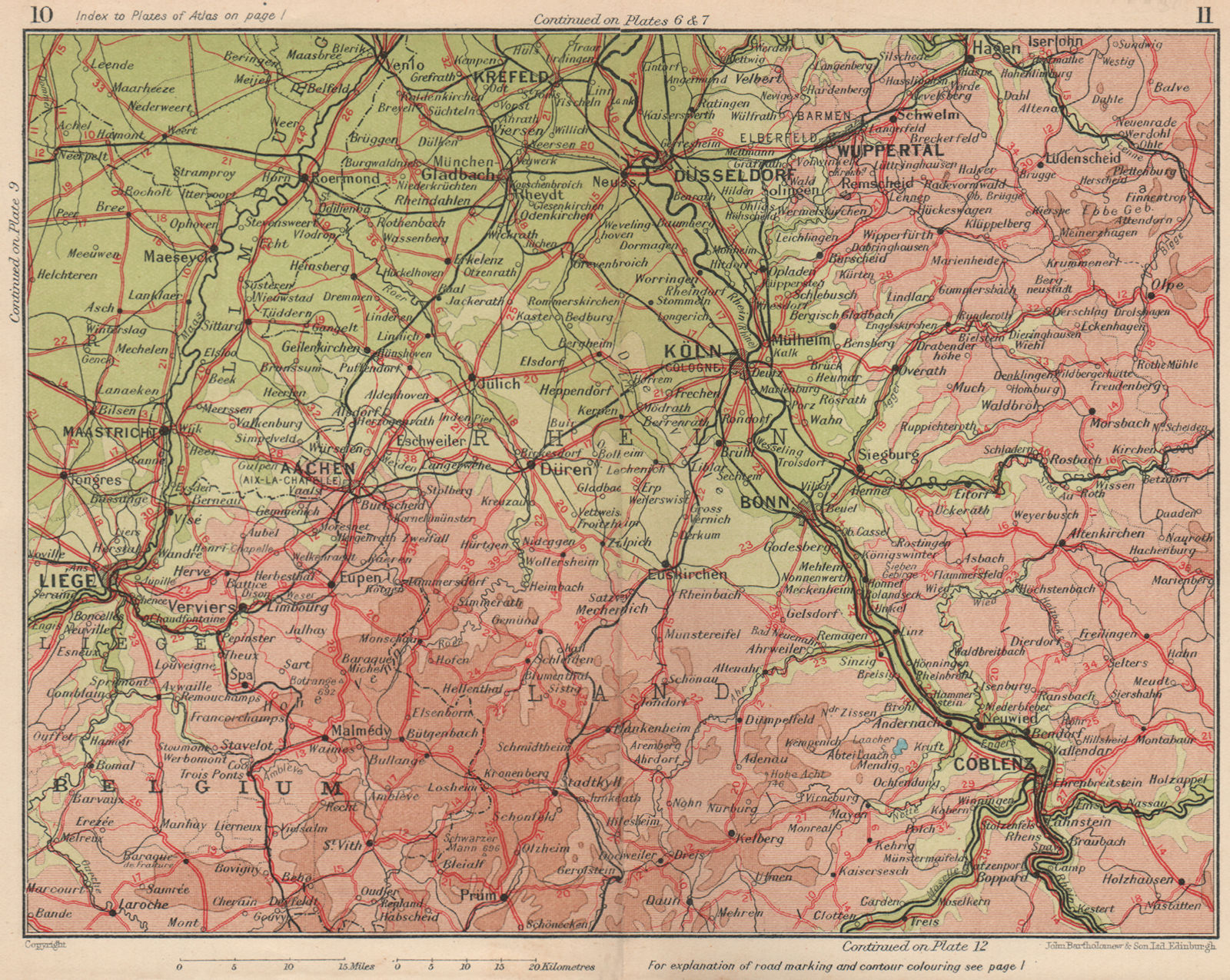 Associate Product RHINE VALLEY. Koln Bonn Coblenz Dusseldorf Aachen Krefeld Wuppertal 1933 map