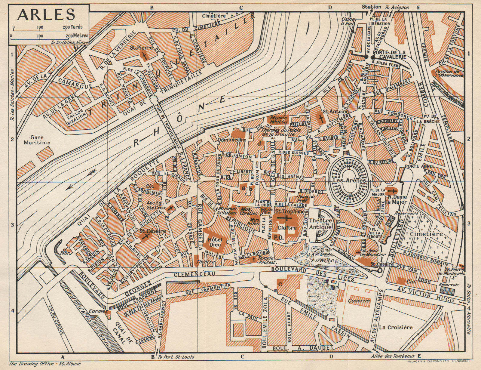 ARLES. Vintage town city map plan. Bouches-Du-Rhône 1954 old vintage chart